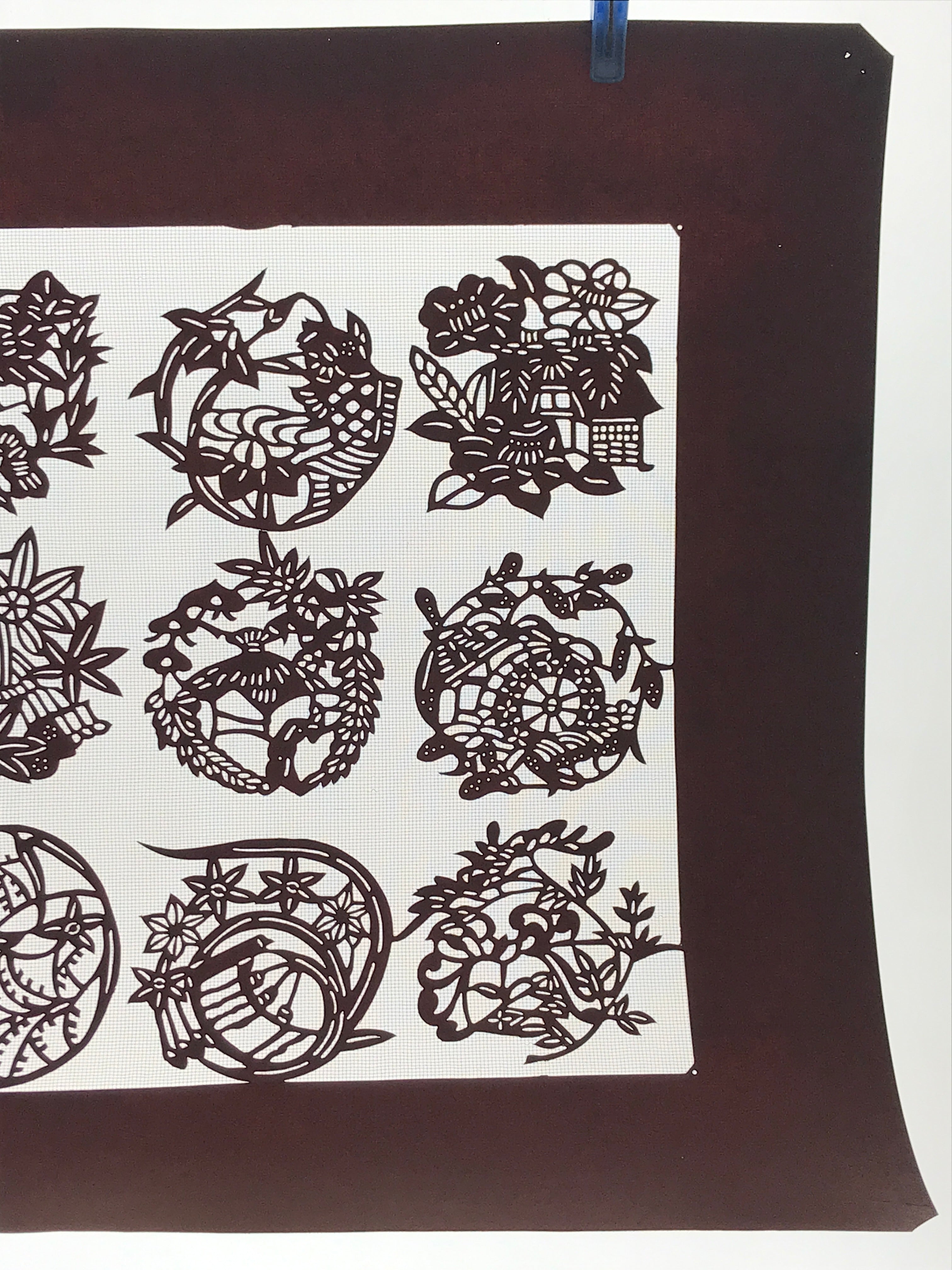 Antique Japanese Katagami Kimono Paper Stencil Village Life Flowers 4Y492