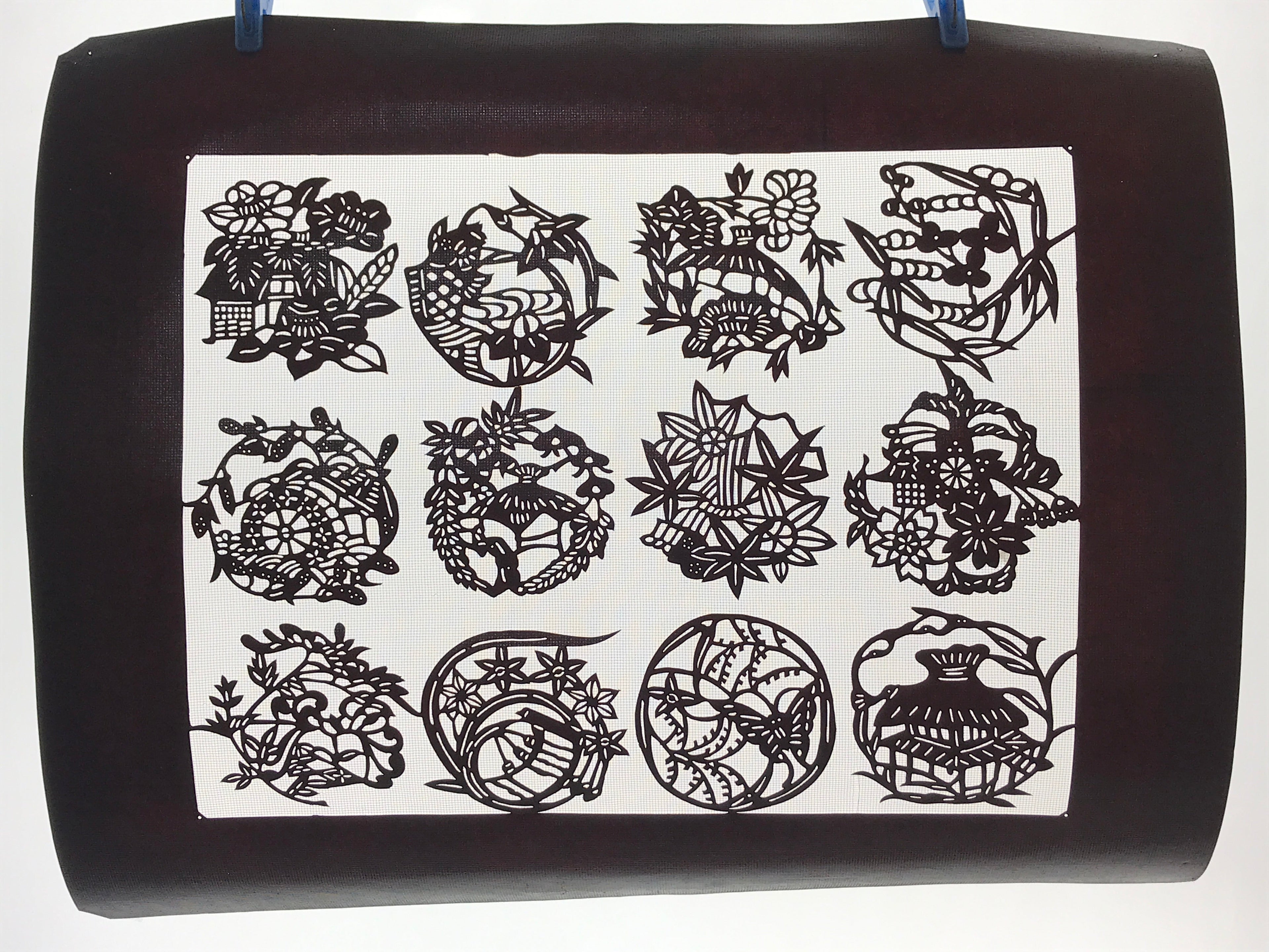 Antique Japanese Katagami Kimono Paper Stencil Village Life Flowers 4Y492