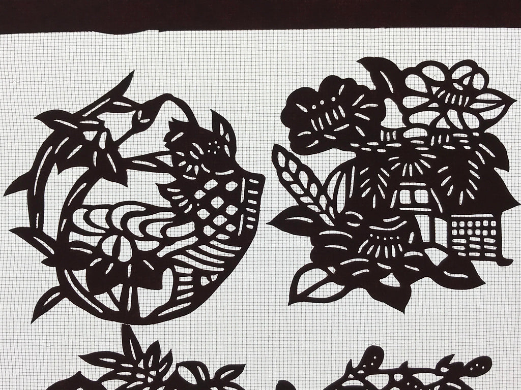 Antique Japanese Katagami Kimono Paper Stencil Village Life Flowers 4Y492