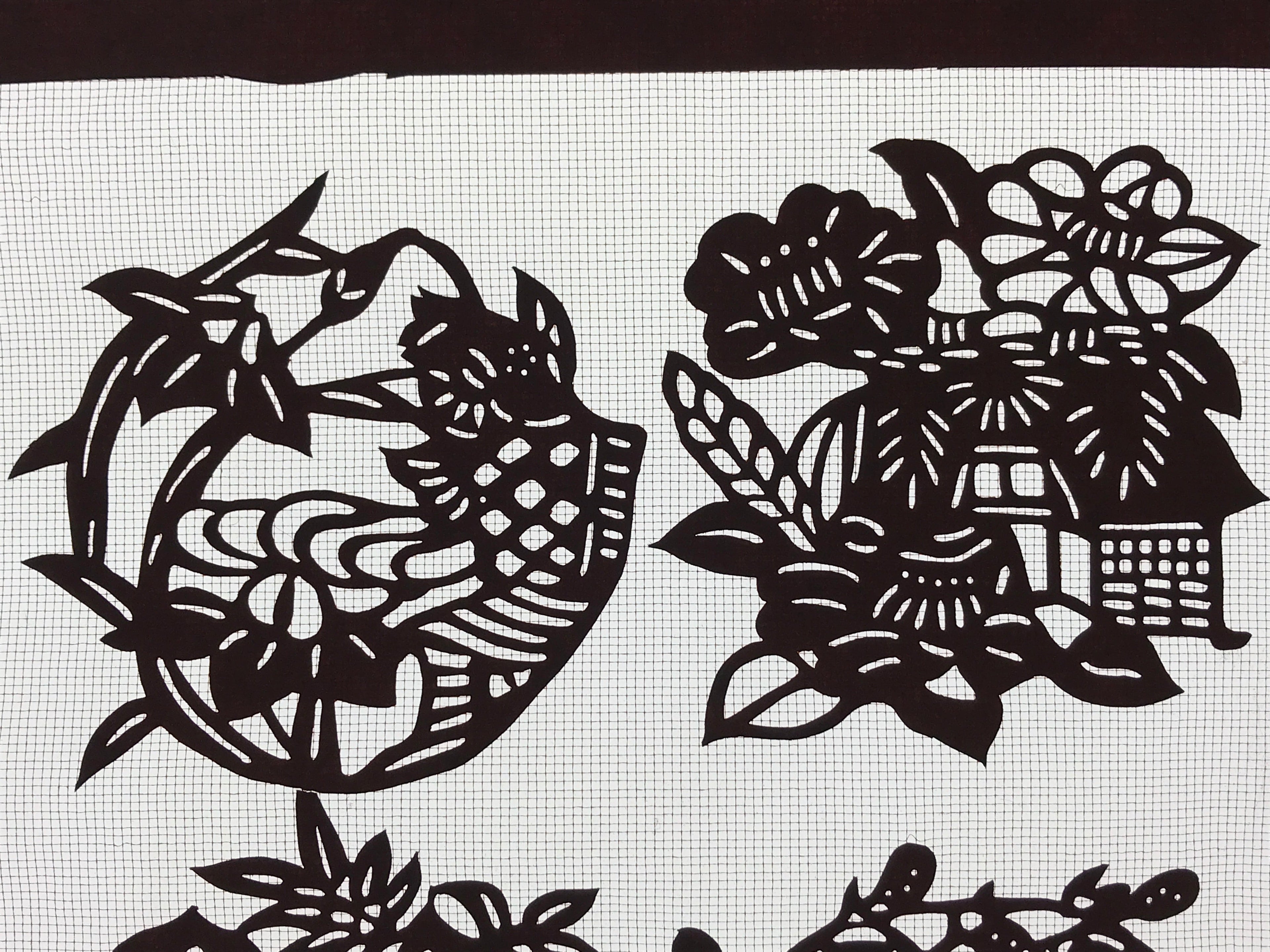 Antique Japanese Katagami Kimono Paper Stencil Village Life Flowers 4Y492
