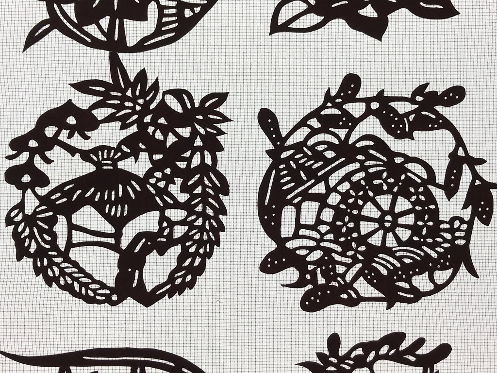 Antique Japanese Katagami Kimono Paper Stencil Village Life Flowers 4Y492