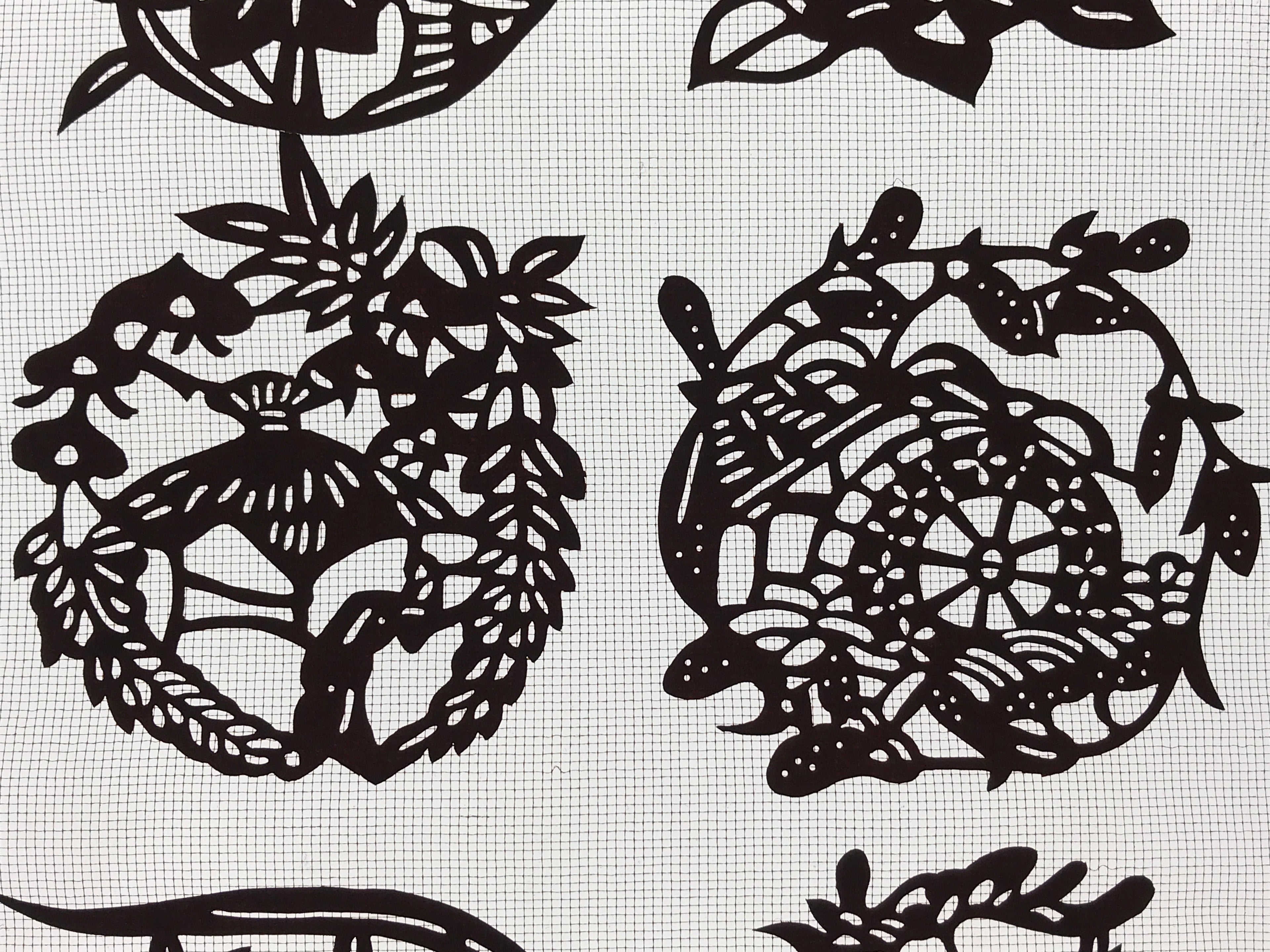 Antique Japanese Katagami Kimono Paper Stencil Village Life Flowers 4Y492