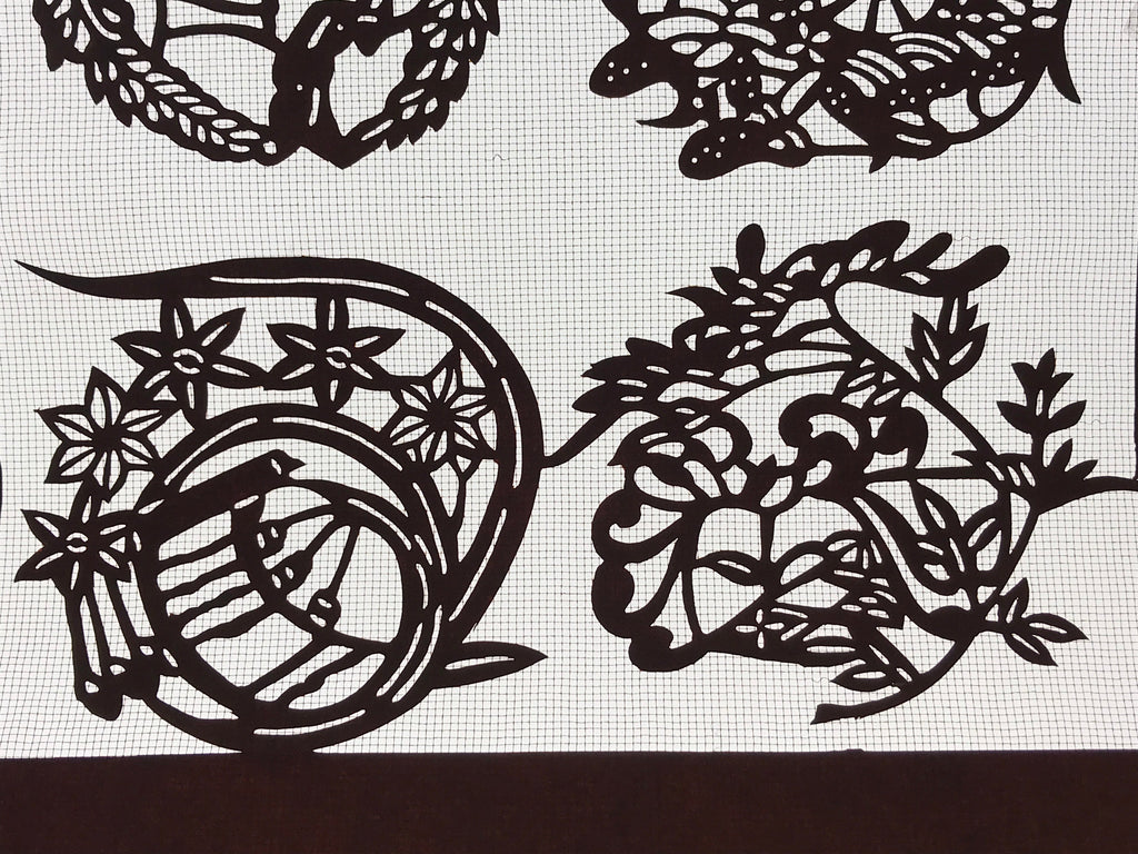 Antique Japanese Katagami Kimono Paper Stencil Village Life Flowers 4Y492