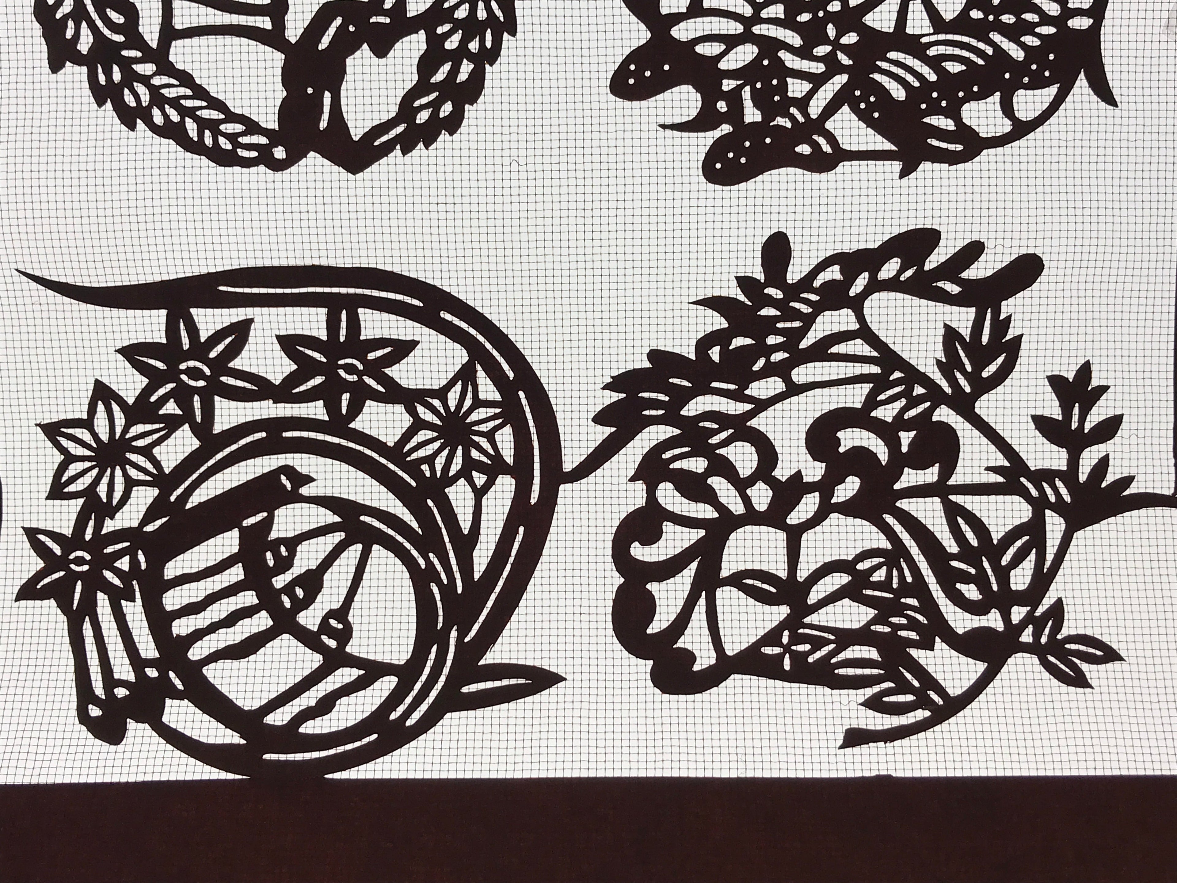 Antique Japanese Katagami Kimono Paper Stencil Village Life Flowers 4Y492