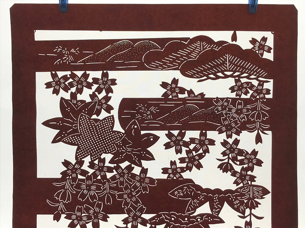 Antique Japanese Katagami Kimono Stencil Cherry Blossom Chrysanthemum 4Y496