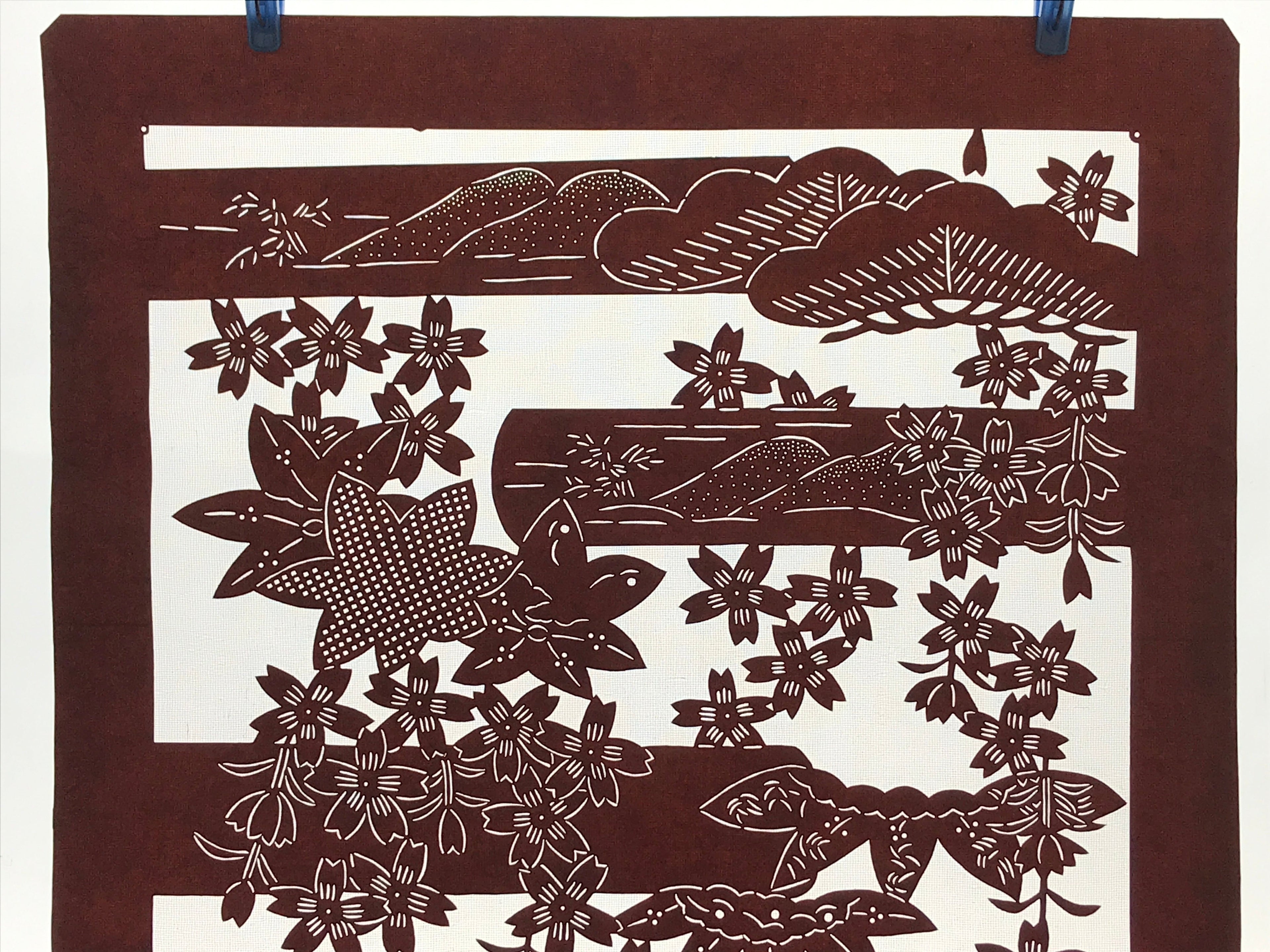 Antique Japanese Katagami Kimono Stencil Cherry Blossom Chrysanthemum 4Y496