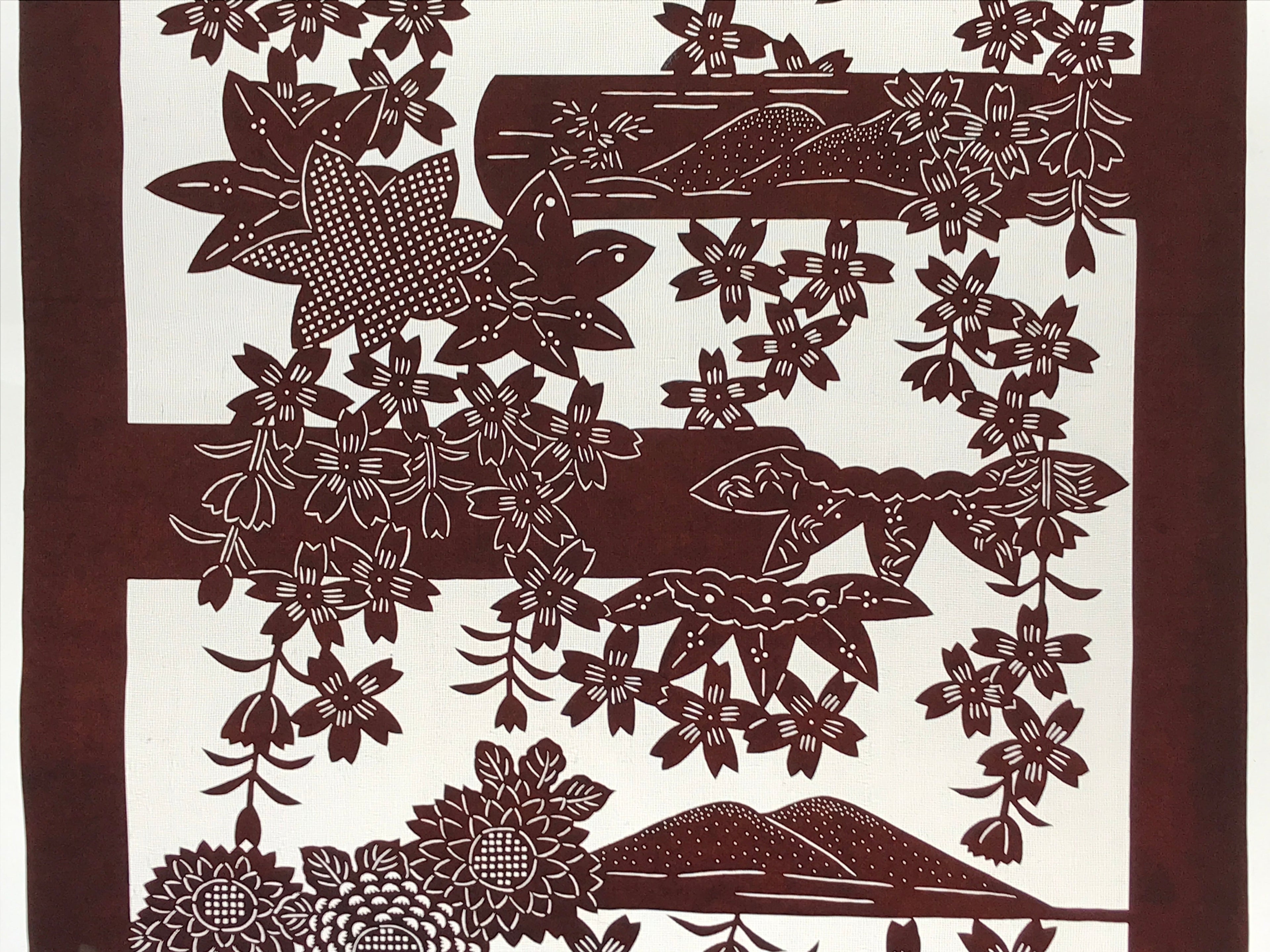Antique Japanese Katagami Kimono Stencil Cherry Blossom Chrysanthemum 4Y496