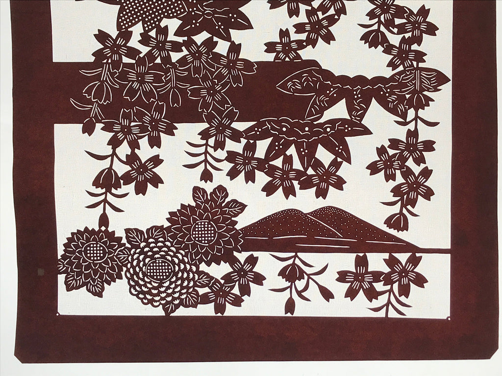 Antique Japanese Katagami Kimono Stencil Cherry Blossom Chrysanthemum 4Y496