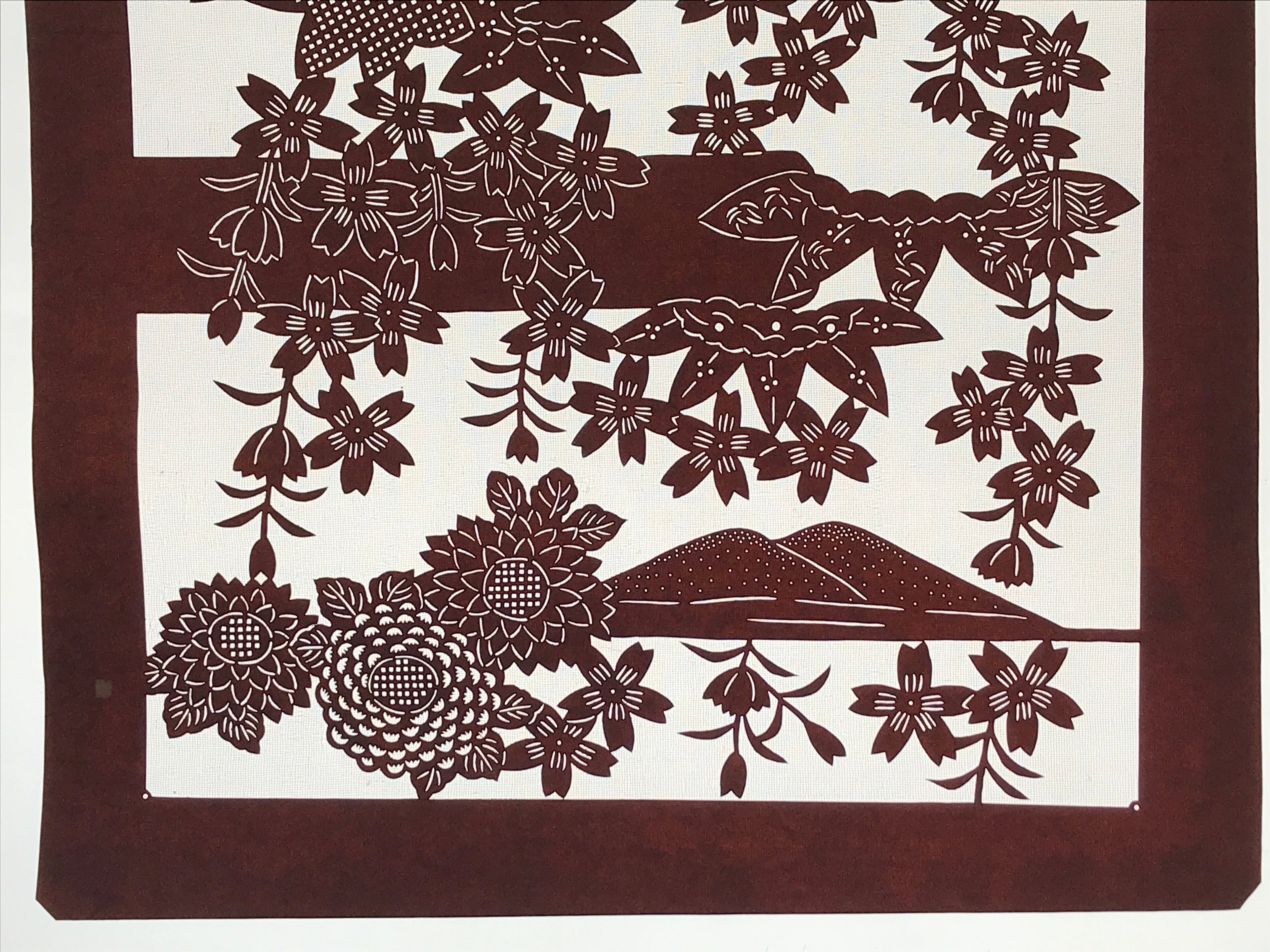 Antique Japanese Katagami Kimono Stencil Cherry Blossom Chrysanthemum 4Y496