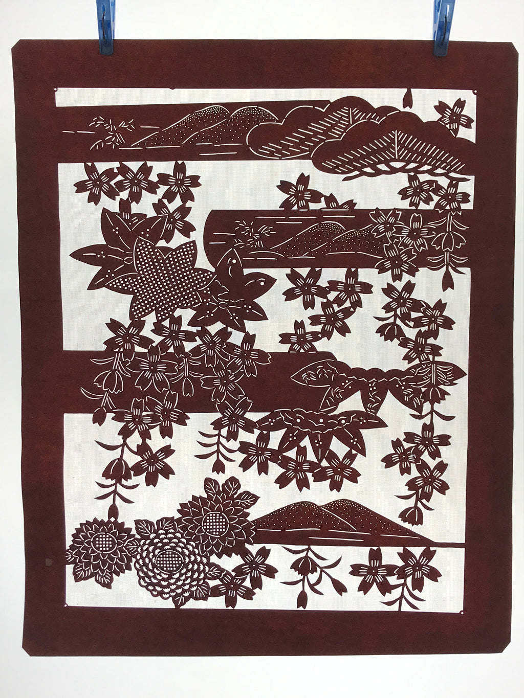 Antique Japanese Katagami Kimono Stencil Cherry Blossom Chrysanthemum 4Y496