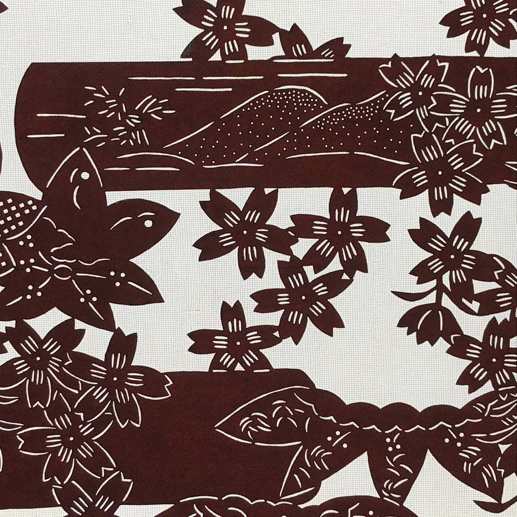 Antique Japanese Katagami Kimono Stencil Cherry Blossom Chrysanthemum 4Y496