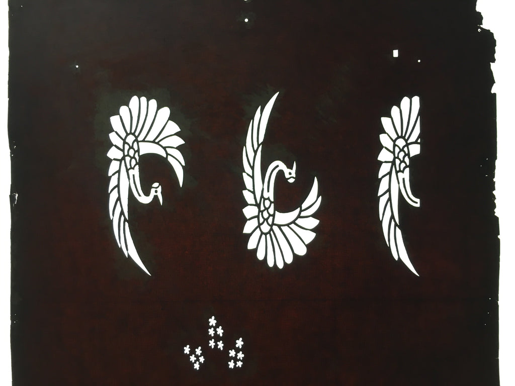 Antique Japanese Katagami Kimono Stencil Katazome Crane Flower C752