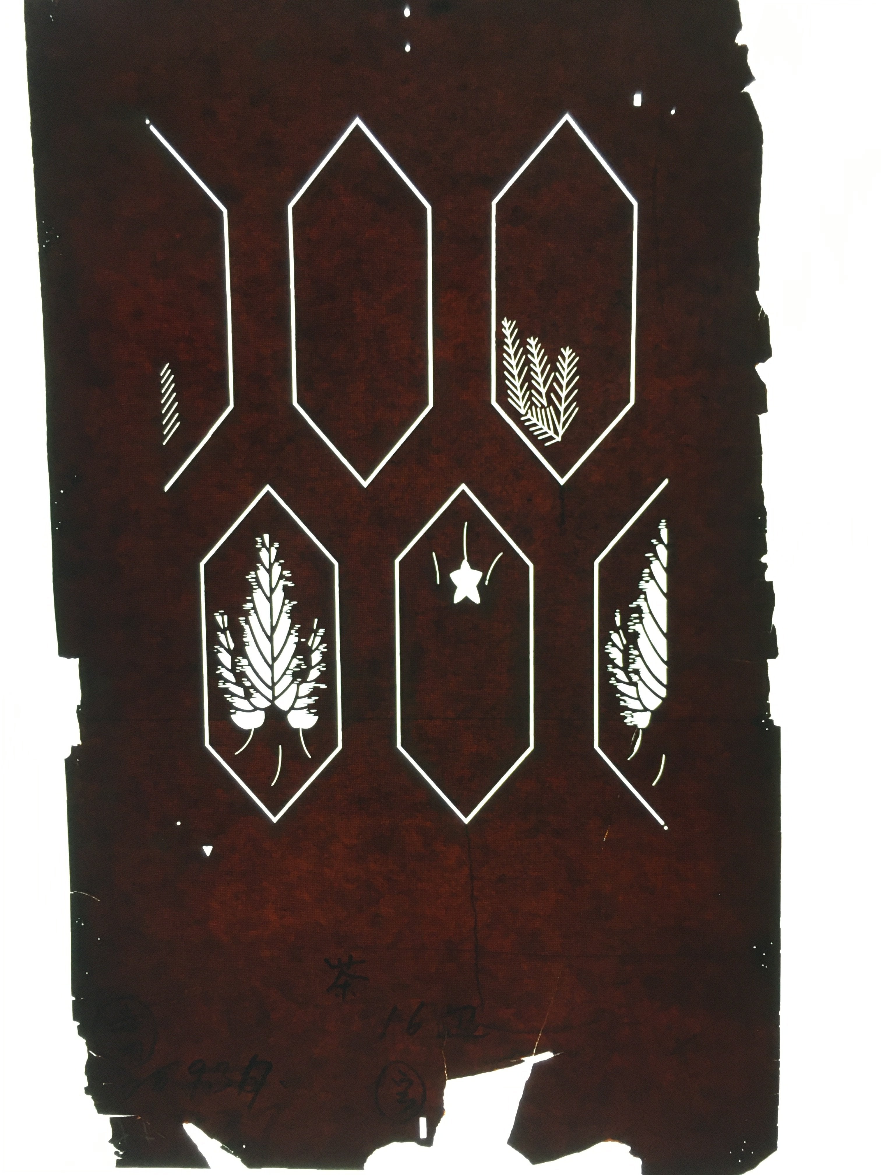 Antique Japanese Katagami Kimono Stencil Katazome Design Plants Star C815