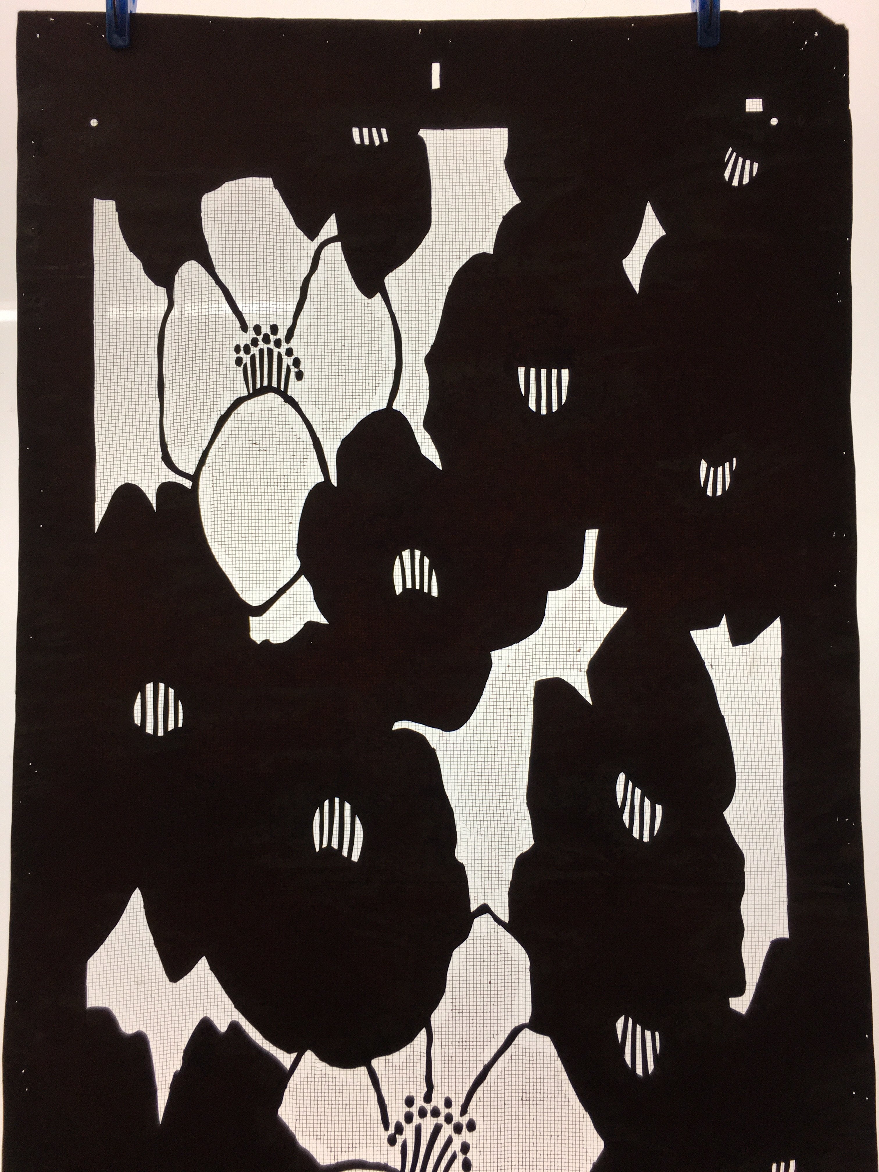 Antique Japanese Katagami Kimono Stencil Katazome Flower C762