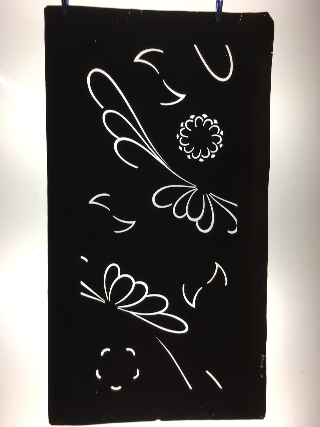 Antique Japanese Katagami Kimono Stencil Katazome Flower Kiku Butterfly C325