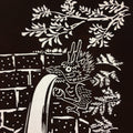 Antique Japanese Katagami Kimono Stencil Katazome Kanji Dragon Water C736