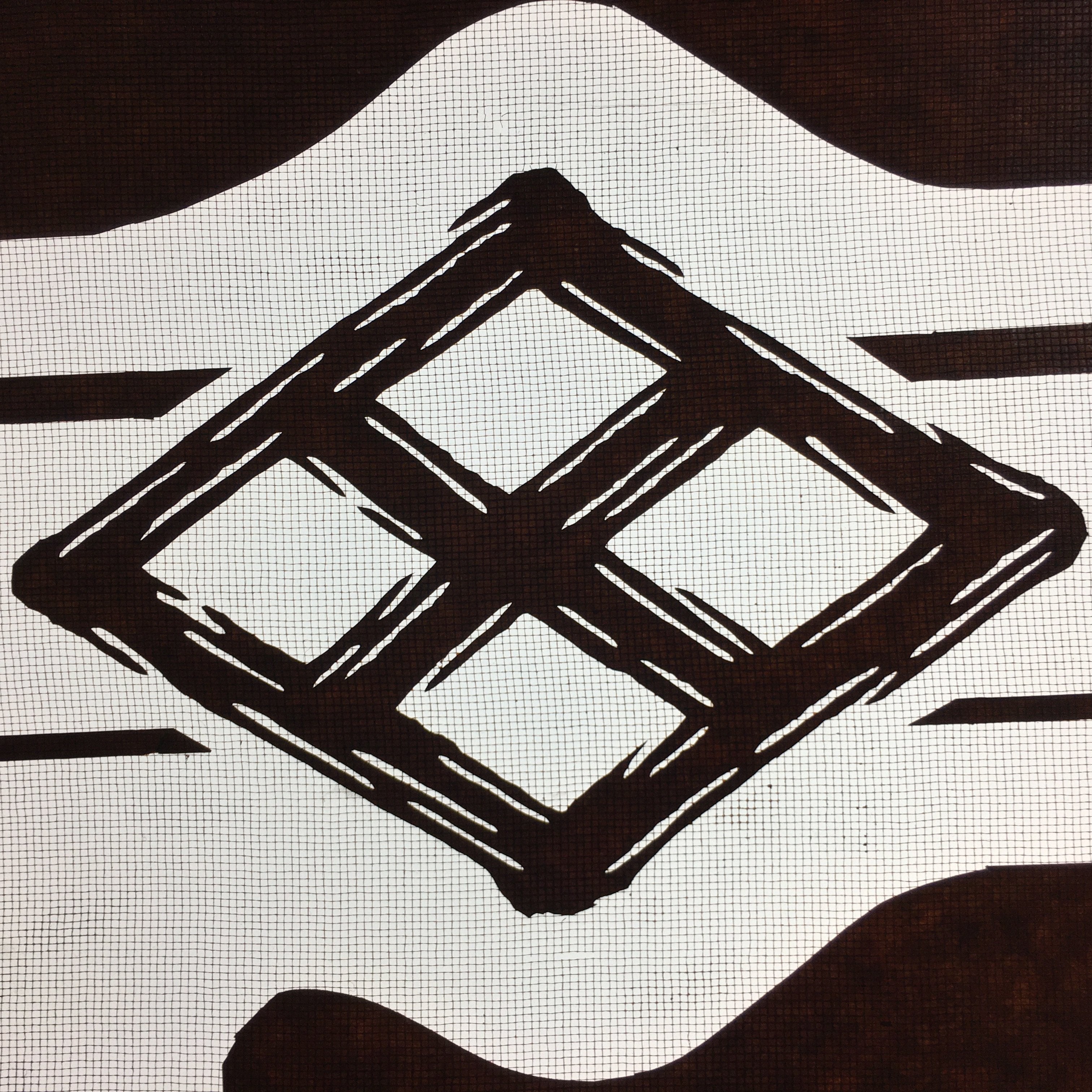 Antique Japanese Katagami Kimono Stencil Katazome Kanji Rhombus Crest C713