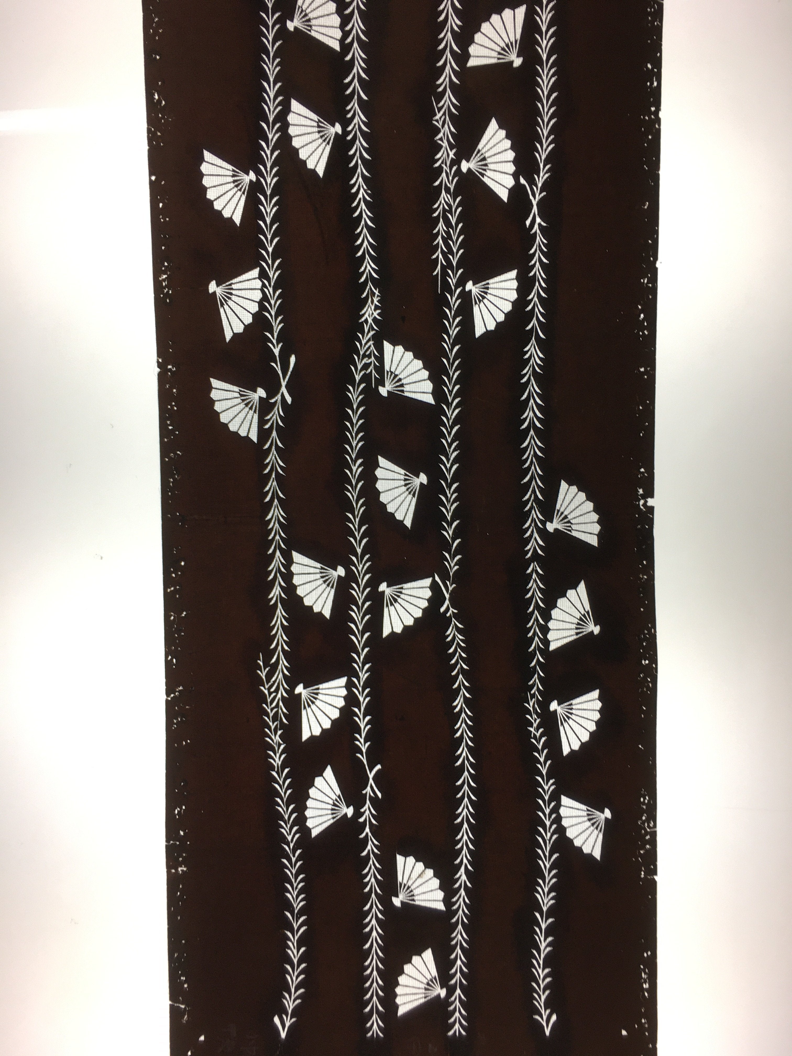 Antique Japanese Katagami Kimono Stencil Katazome Leaf Line Folding Fan C742