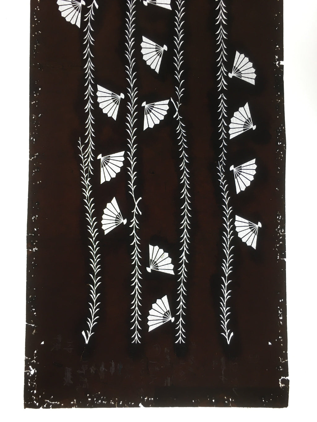 Antique Japanese Katagami Kimono Stencil Katazome Leaf Line Folding Fan C742