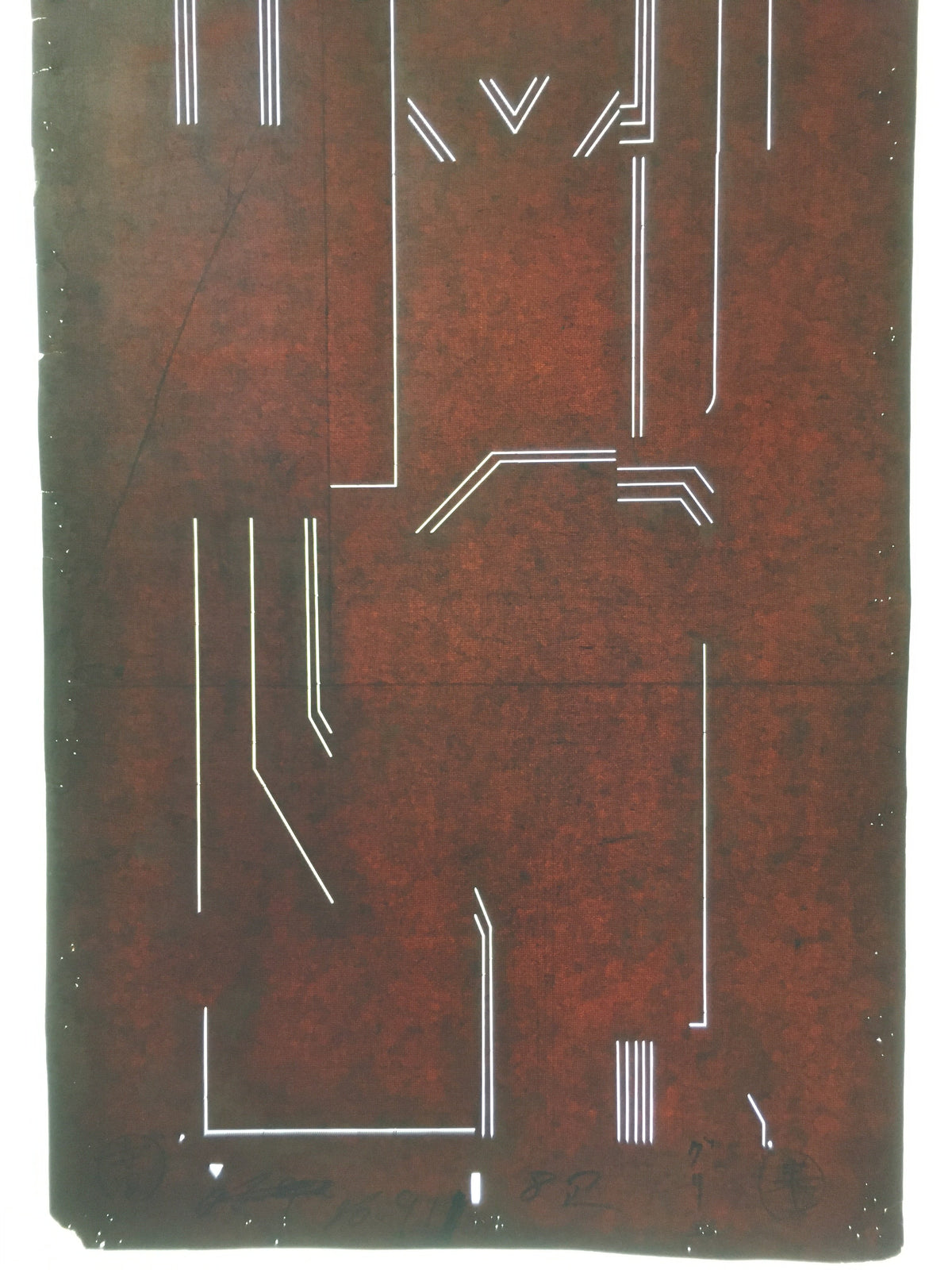 Antique Japanese Katagami Kimono Stencil Katazome Line Abstract C755