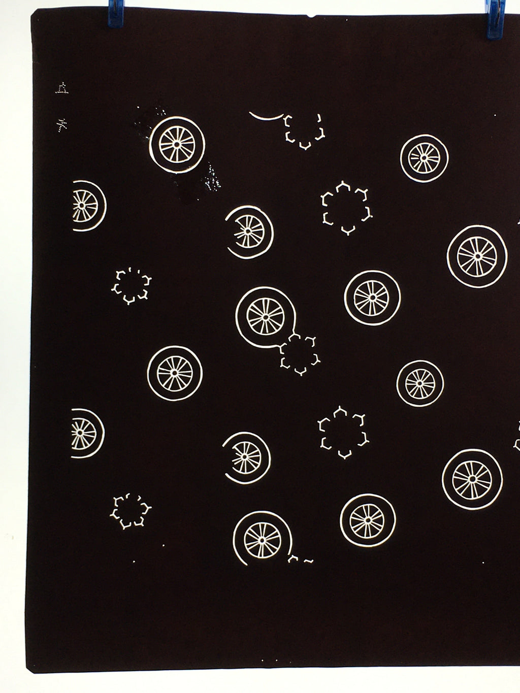 Antique Japanese Katagami Kimono Stencil Katazome Meiji Cart Wheel Design 4Y426