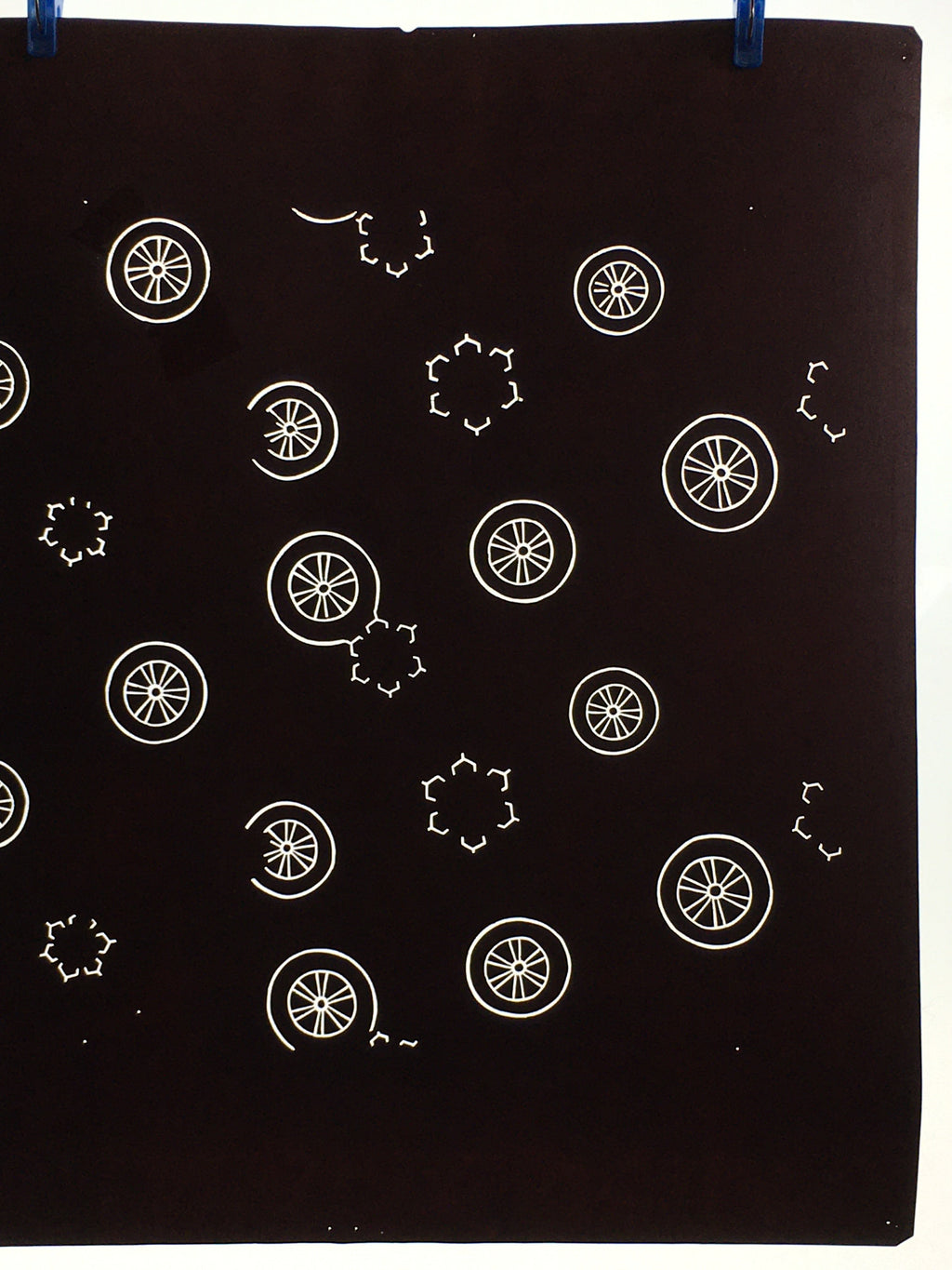 Antique Japanese Katagami Kimono Stencil Katazome Meiji Cart Wheel Design 4Y426