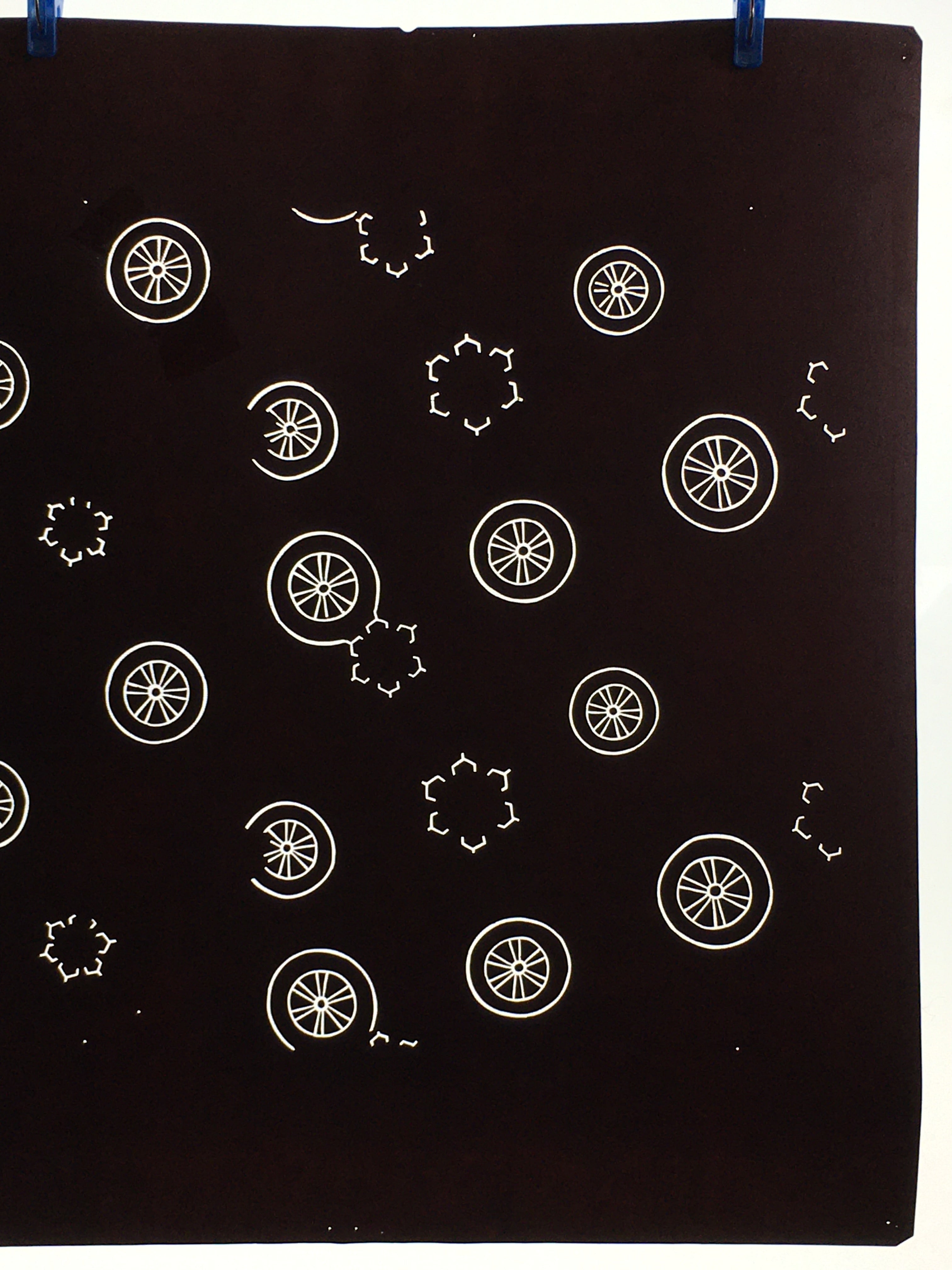 Antique Japanese Katagami Kimono Stencil Katazome Meiji Cart Wheel Design 4Y426