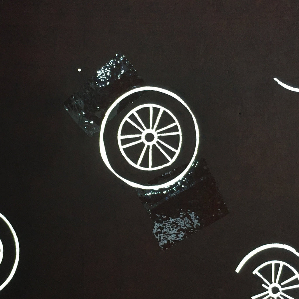 Antique Japanese Katagami Kimono Stencil Katazome Meiji Cart Wheel Design 4Y426