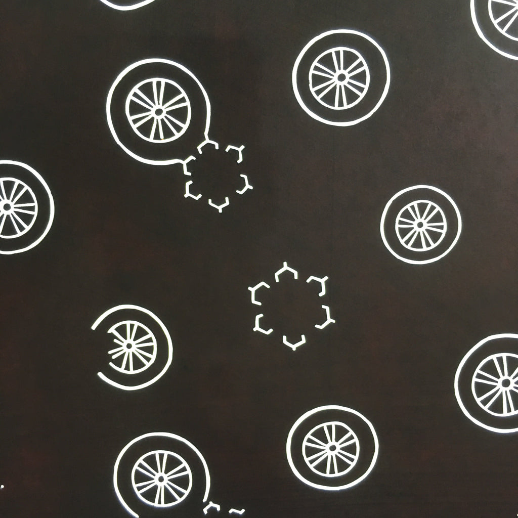 Antique Japanese Katagami Kimono Stencil Katazome Meiji Cart Wheel Design 4Y426