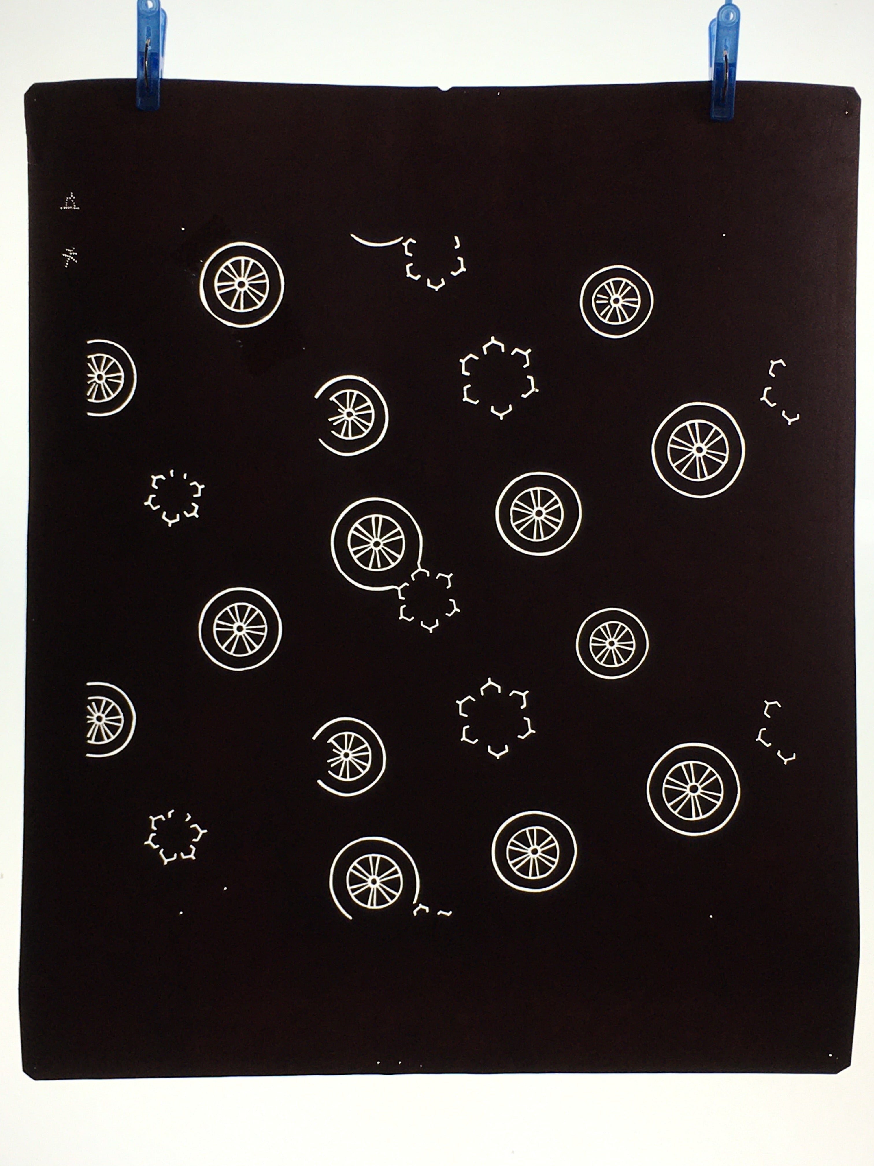 Antique Japanese Katagami Kimono Stencil Katazome Meiji Cart Wheel Design 4Y426