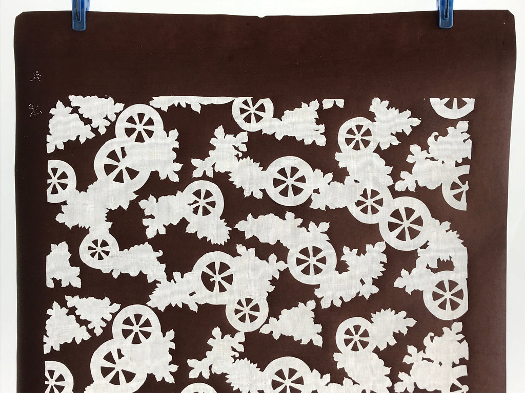 Antique Japanese Katagami Kimono Stencil Katazome Meiji Cart Wheel Design 4Y456