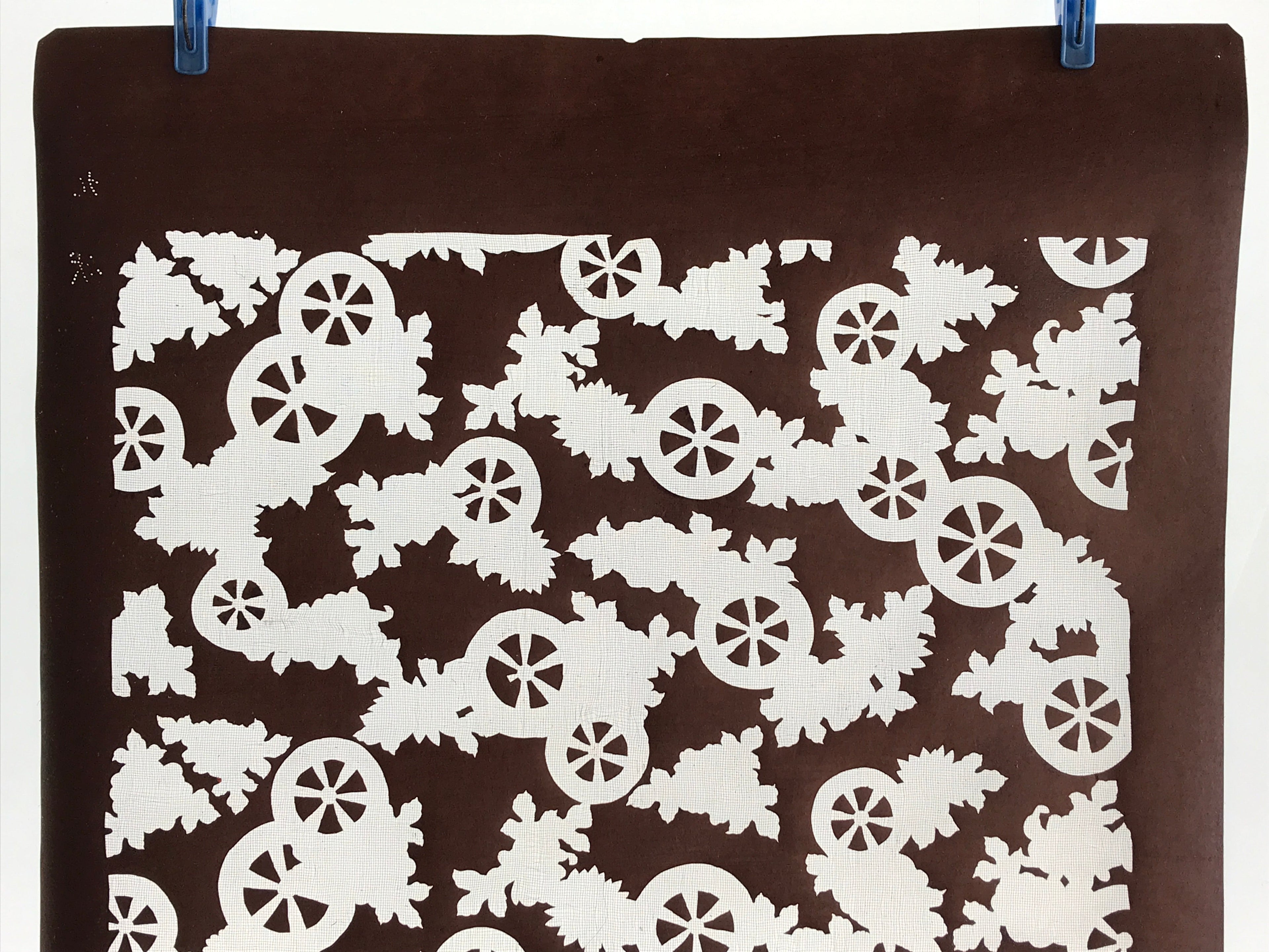 Antique Japanese Katagami Kimono Stencil Katazome Meiji Cart Wheel Design 4Y456