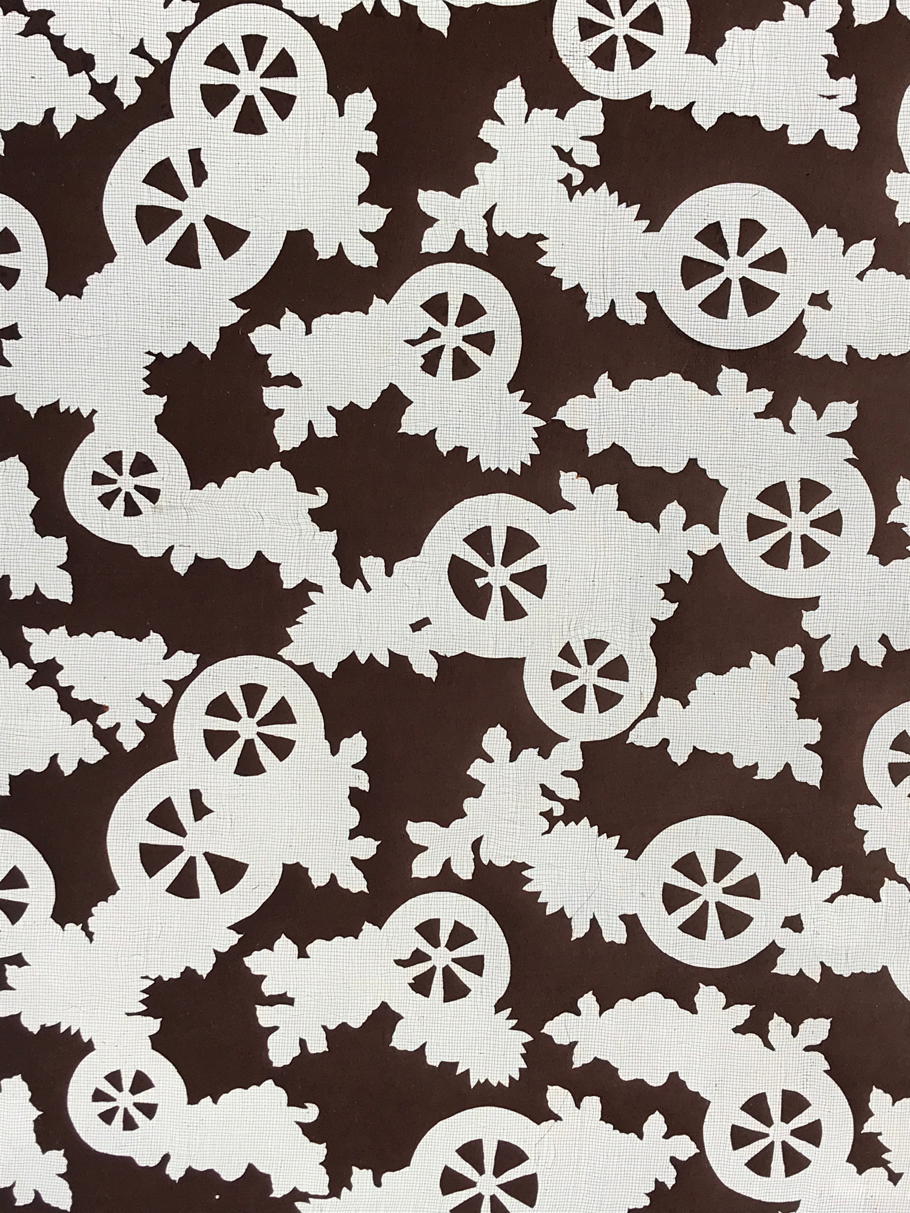 Antique Japanese Katagami Kimono Stencil Katazome Meiji Cart Wheel Design 4Y456