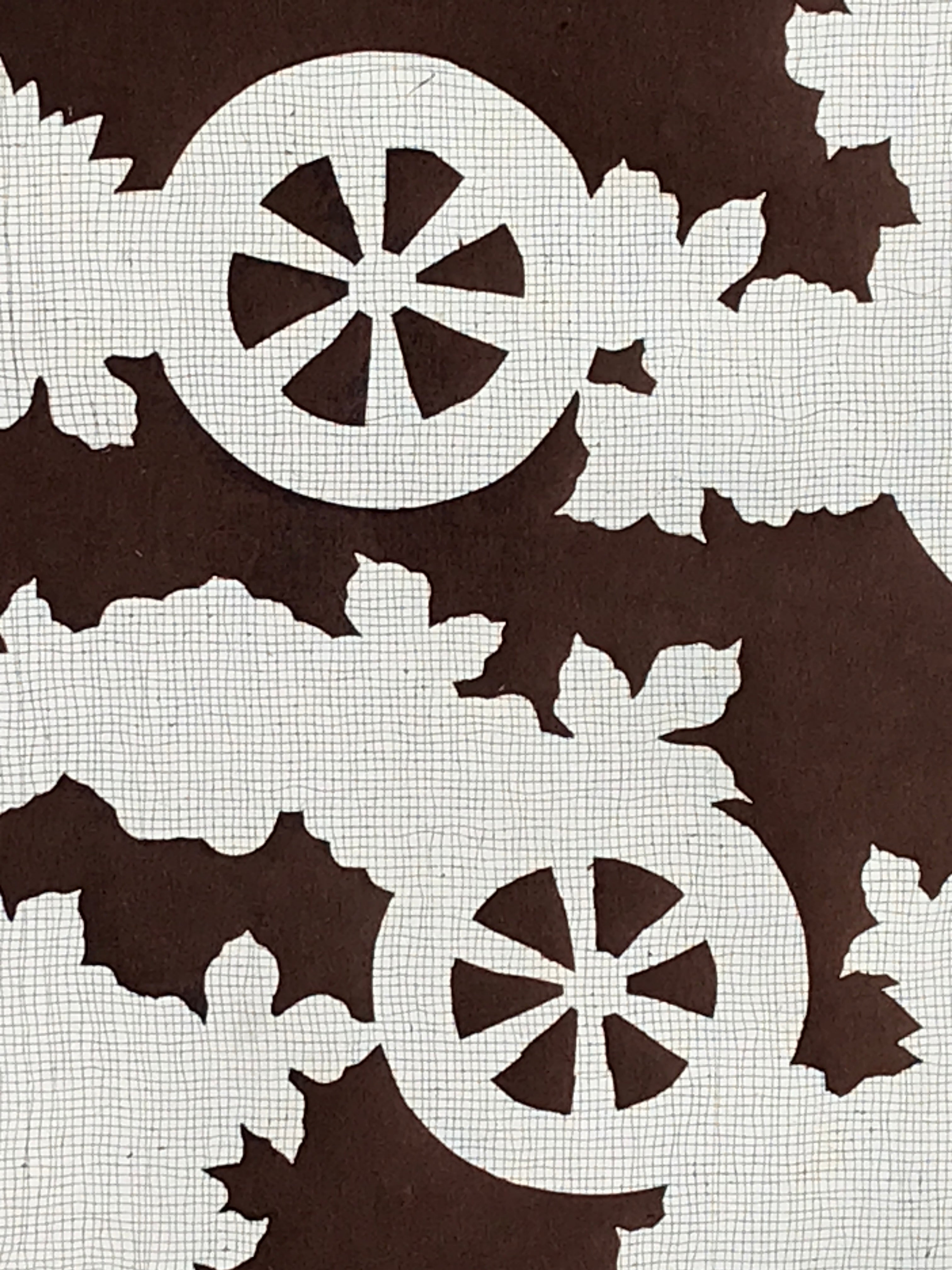 Antique Japanese Katagami Kimono Stencil Katazome Meiji Cart Wheel Design 4Y456
