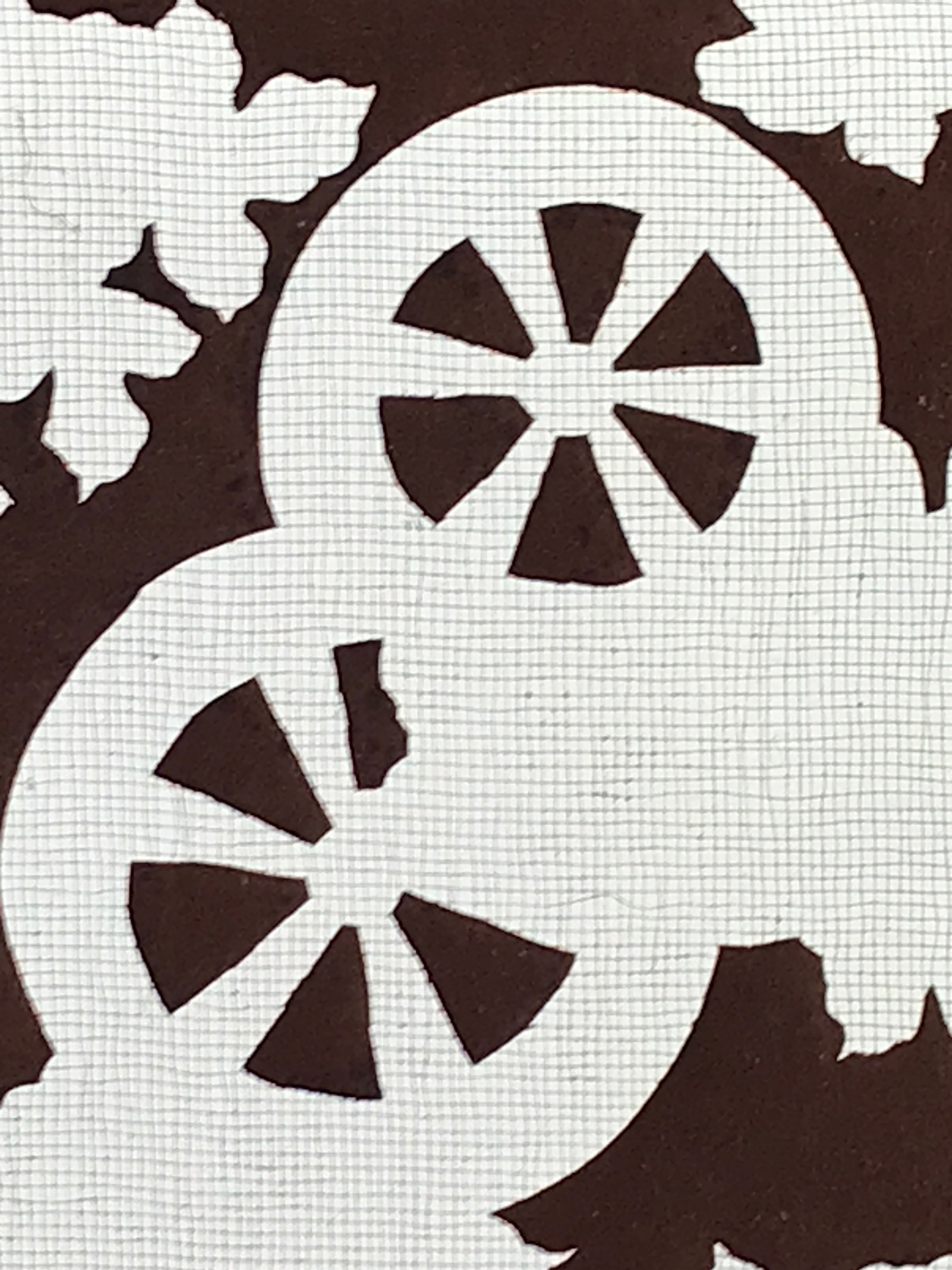 Antique Japanese Katagami Kimono Stencil Katazome Meiji Cart Wheel Design 4Y456
