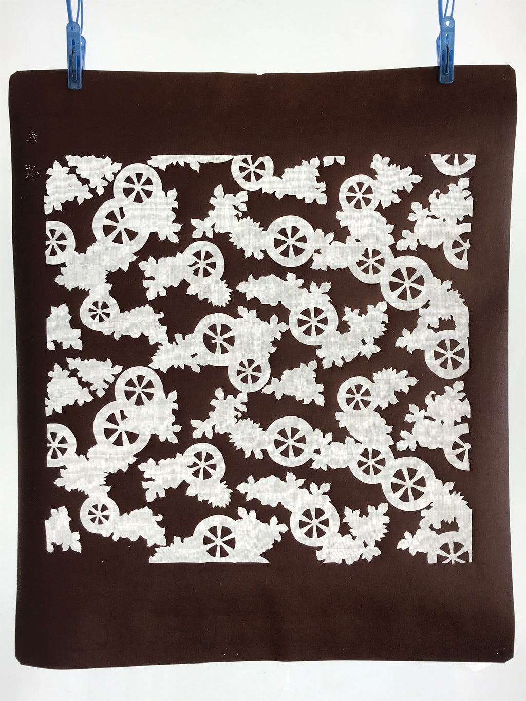 Antique Japanese Katagami Kimono Stencil Katazome Meiji Cart Wheel Design 4Y456