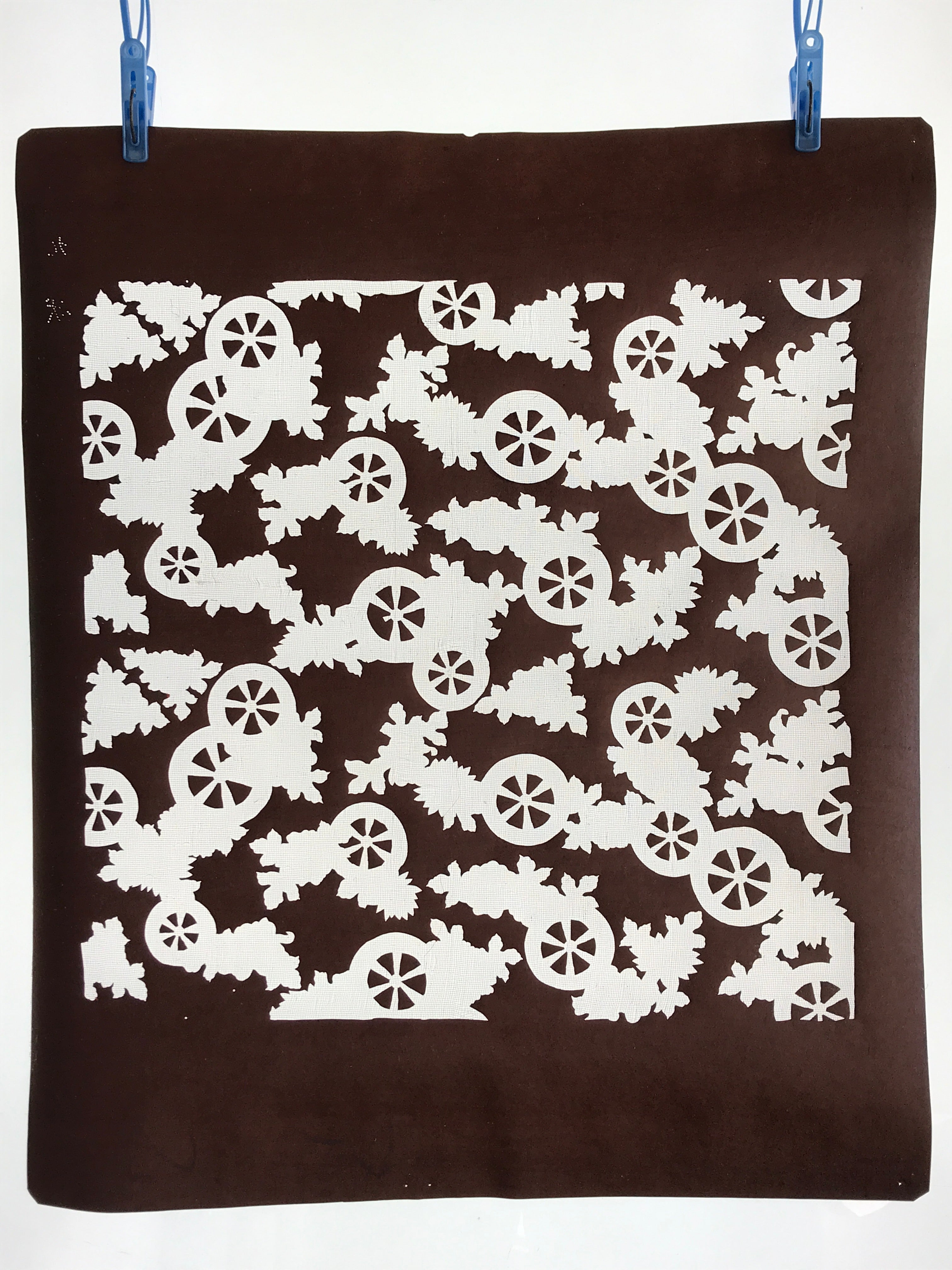 Antique Japanese Katagami Kimono Stencil Katazome Meiji Cart Wheel Design 4Y456