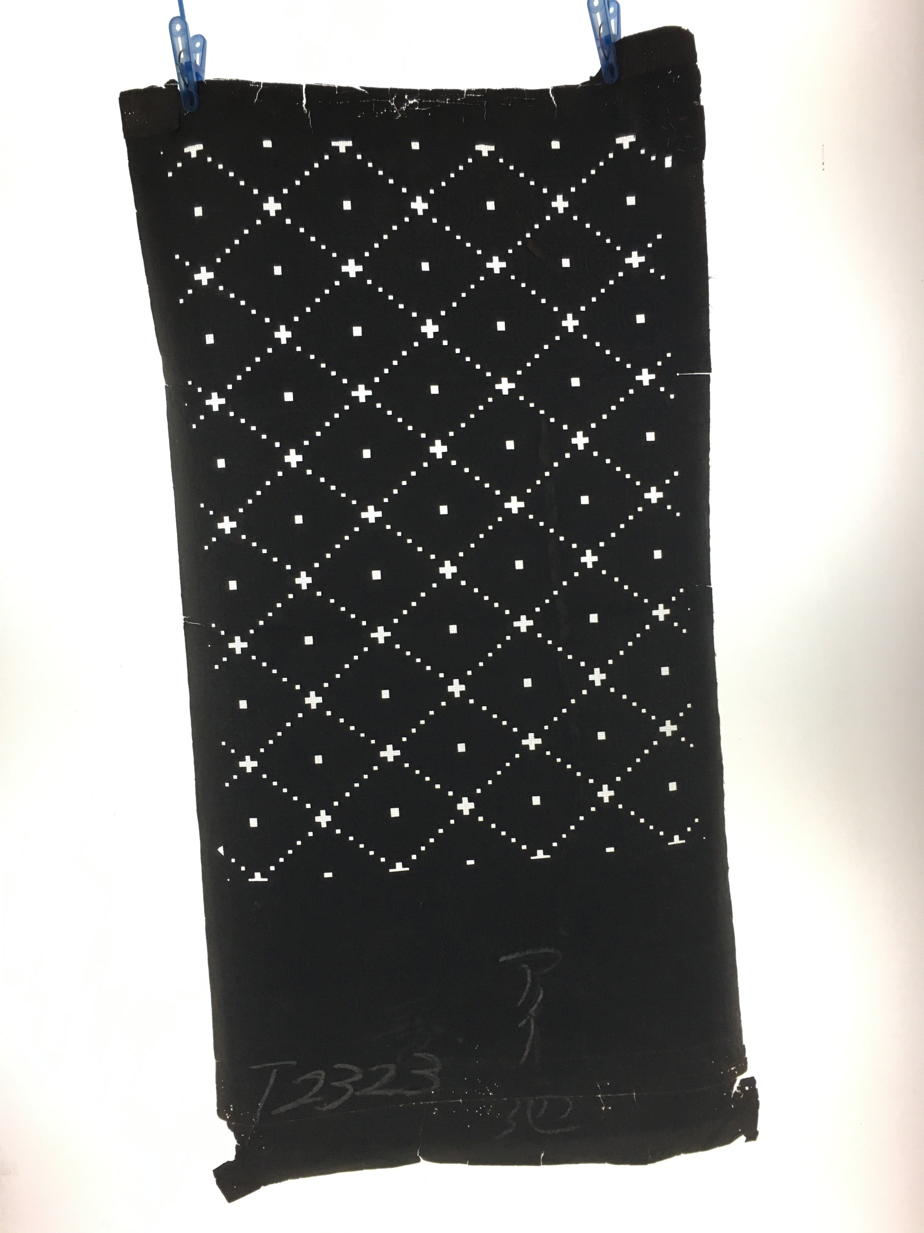 Antique Japanese Katagami Kimono Stencil Katazome Meiji Dot Rhombus Plaid C384
