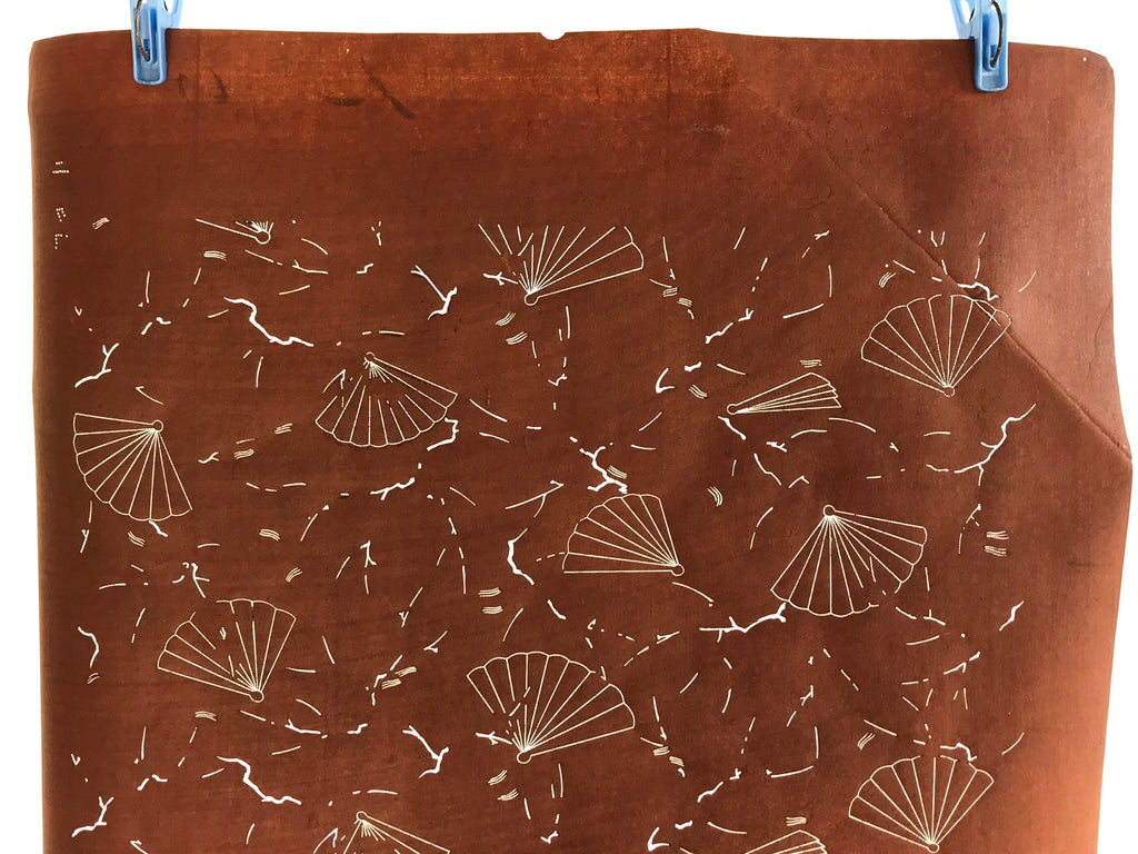 Antique Japanese Katagami Kimono Stencil Katazome Meiji Fan Design 4Y449