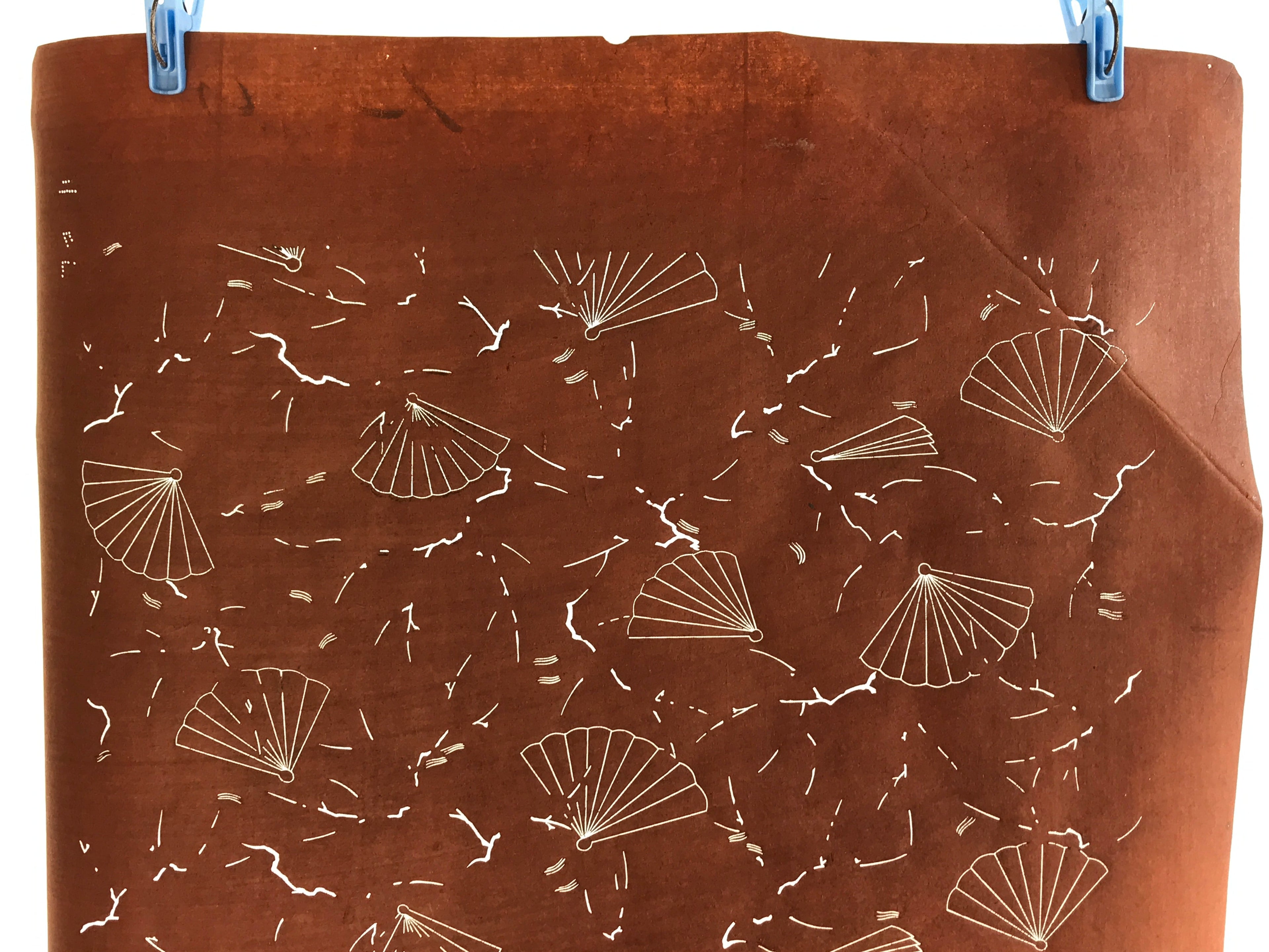 Antique Japanese Katagami Kimono Stencil Katazome Meiji Fan Design 4Y449
