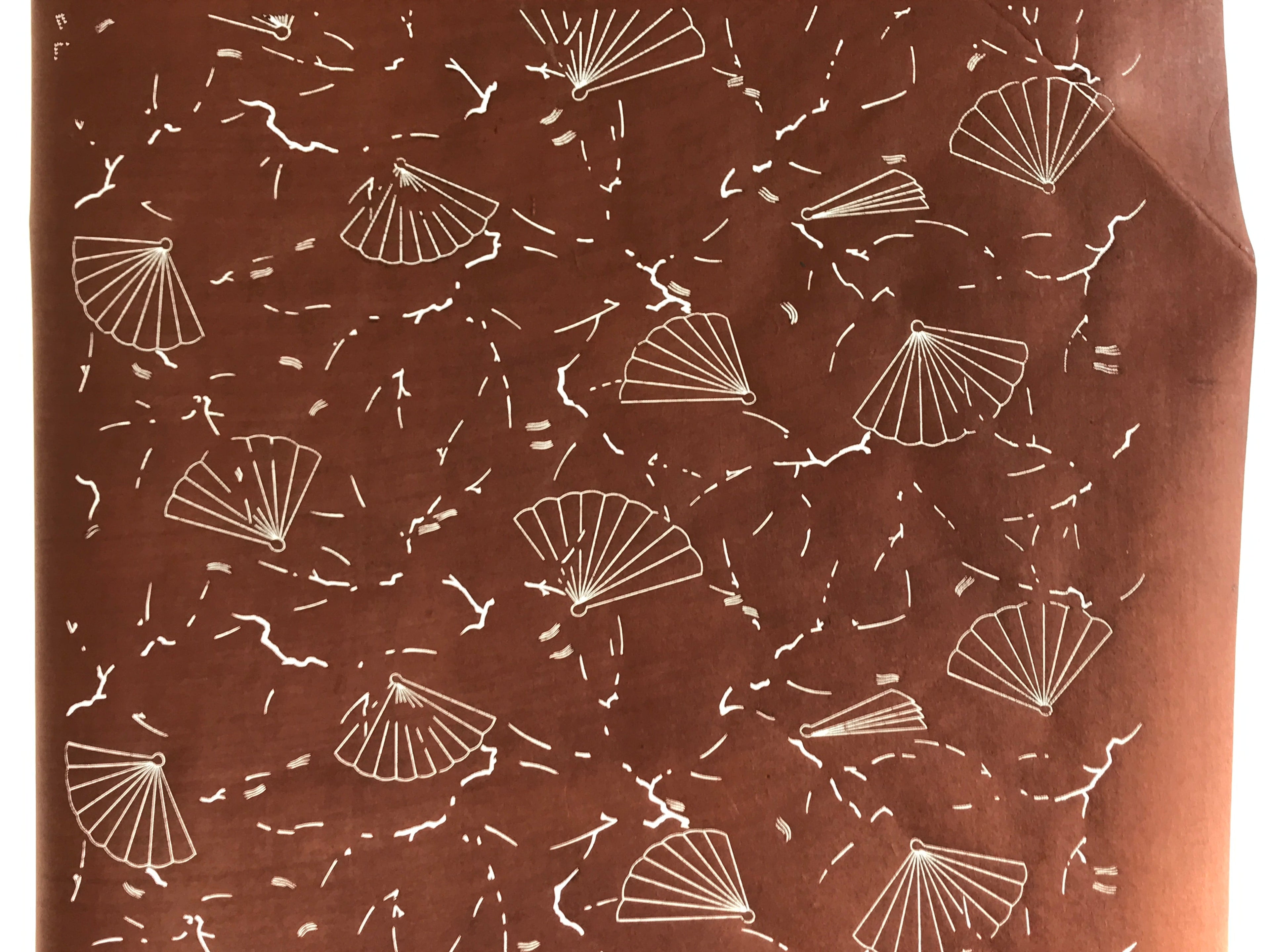 Antique Japanese Katagami Kimono Stencil Katazome Meiji Fan Design 4Y449