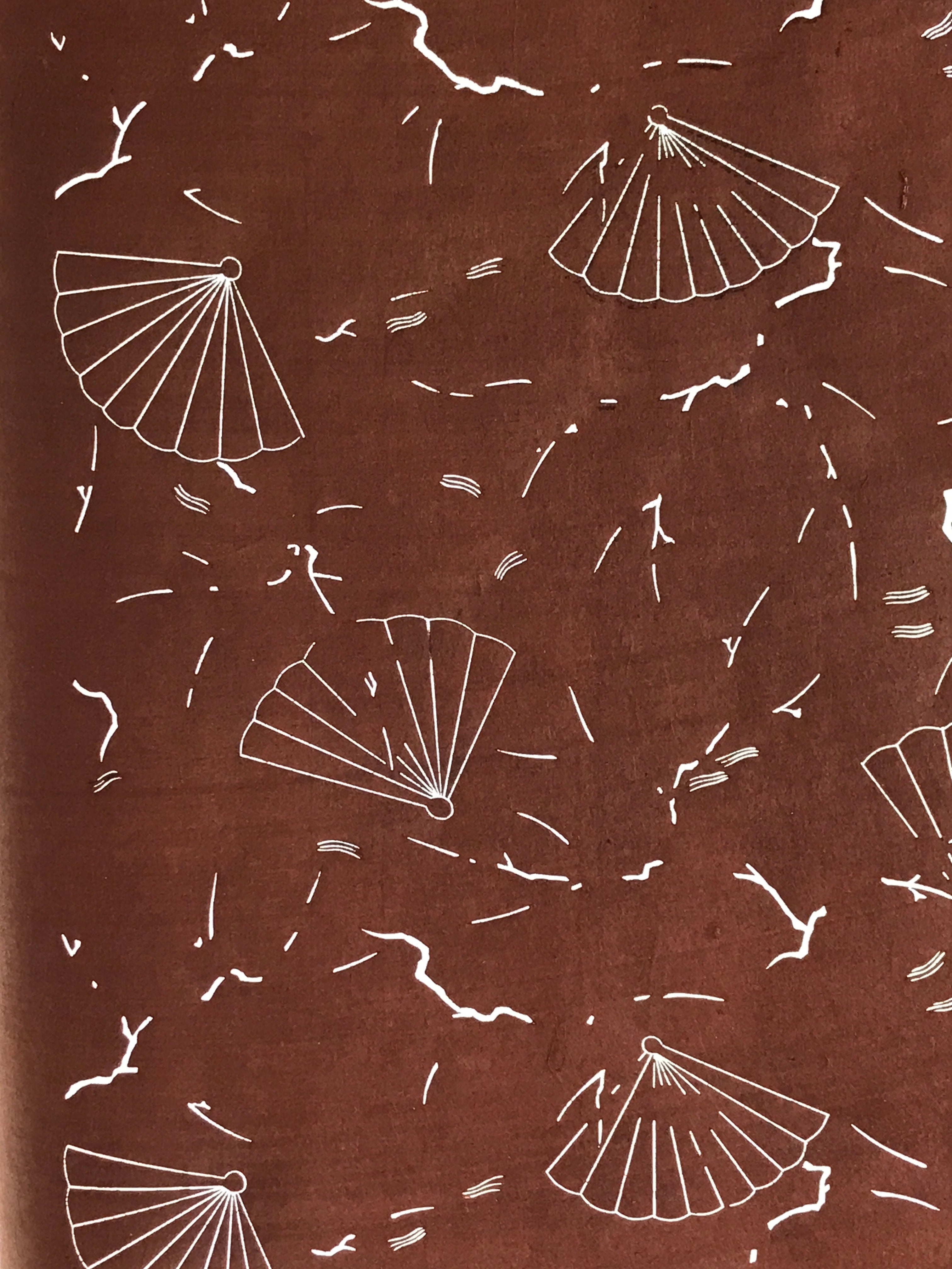 Antique Japanese Katagami Kimono Stencil Katazome Meiji Fan Design 4Y449