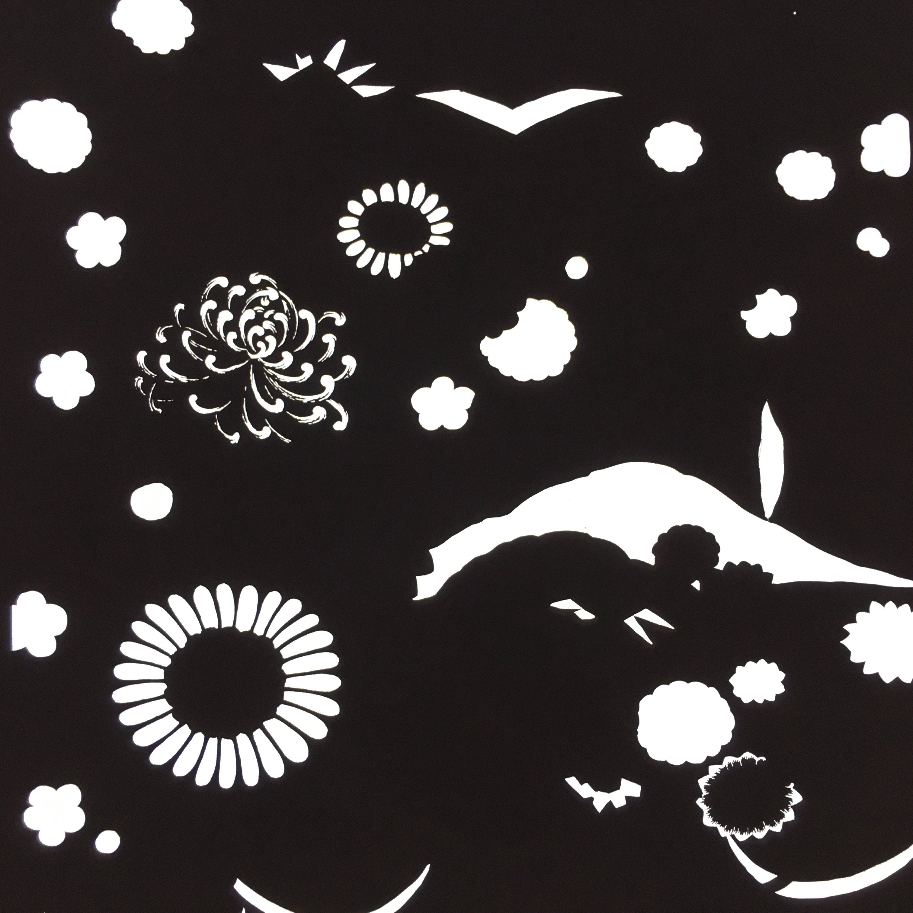 Antique Japanese Katagami Kimono Stencil Katazome Meiji Floral Design C523