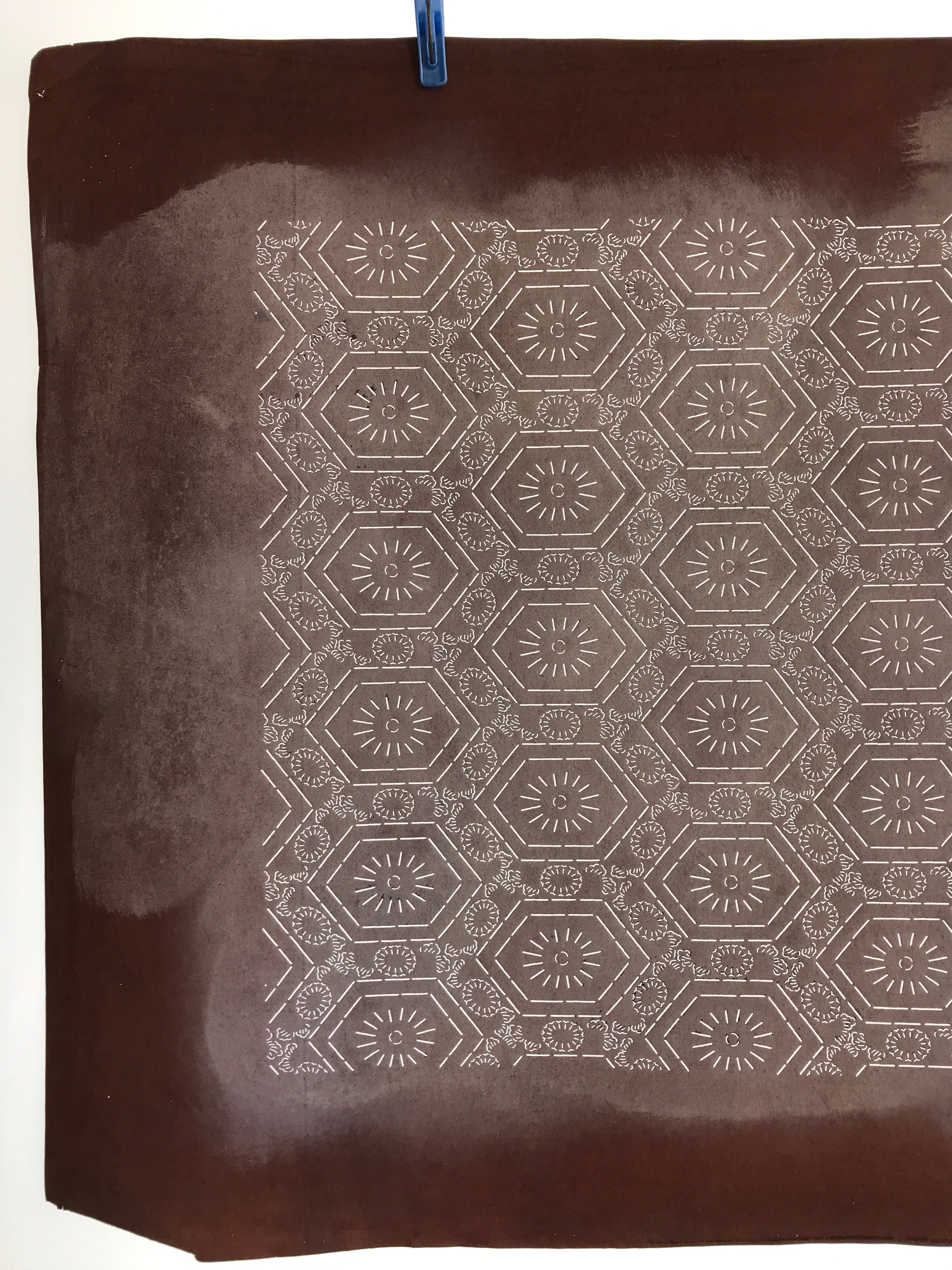 Antique Japanese Katagami Kimono Stencil Katazome Meiji Flower Design 4Y429