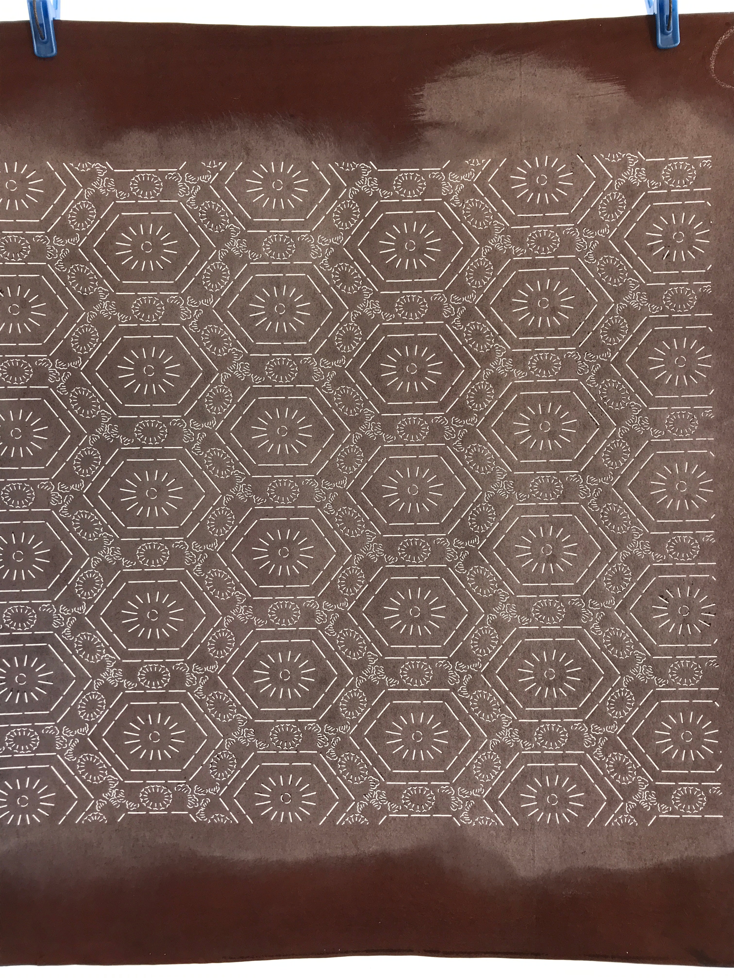 Antique Japanese Katagami Kimono Stencil Katazome Meiji Flower Design 4Y429
