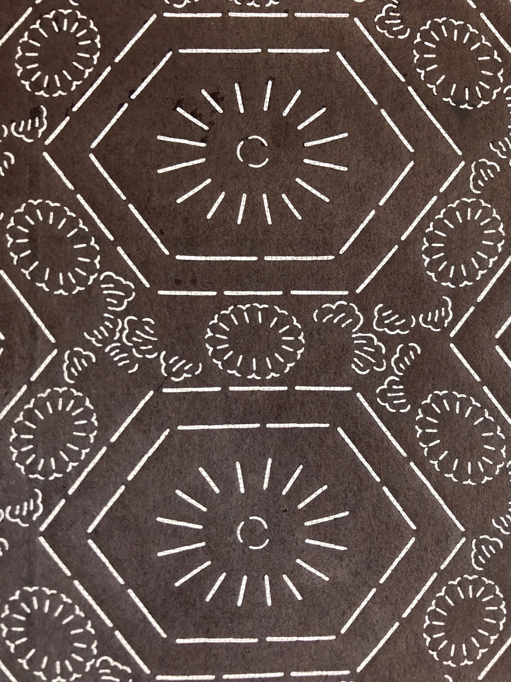 Antique Japanese Katagami Kimono Stencil Katazome Meiji Flower Design 4Y429