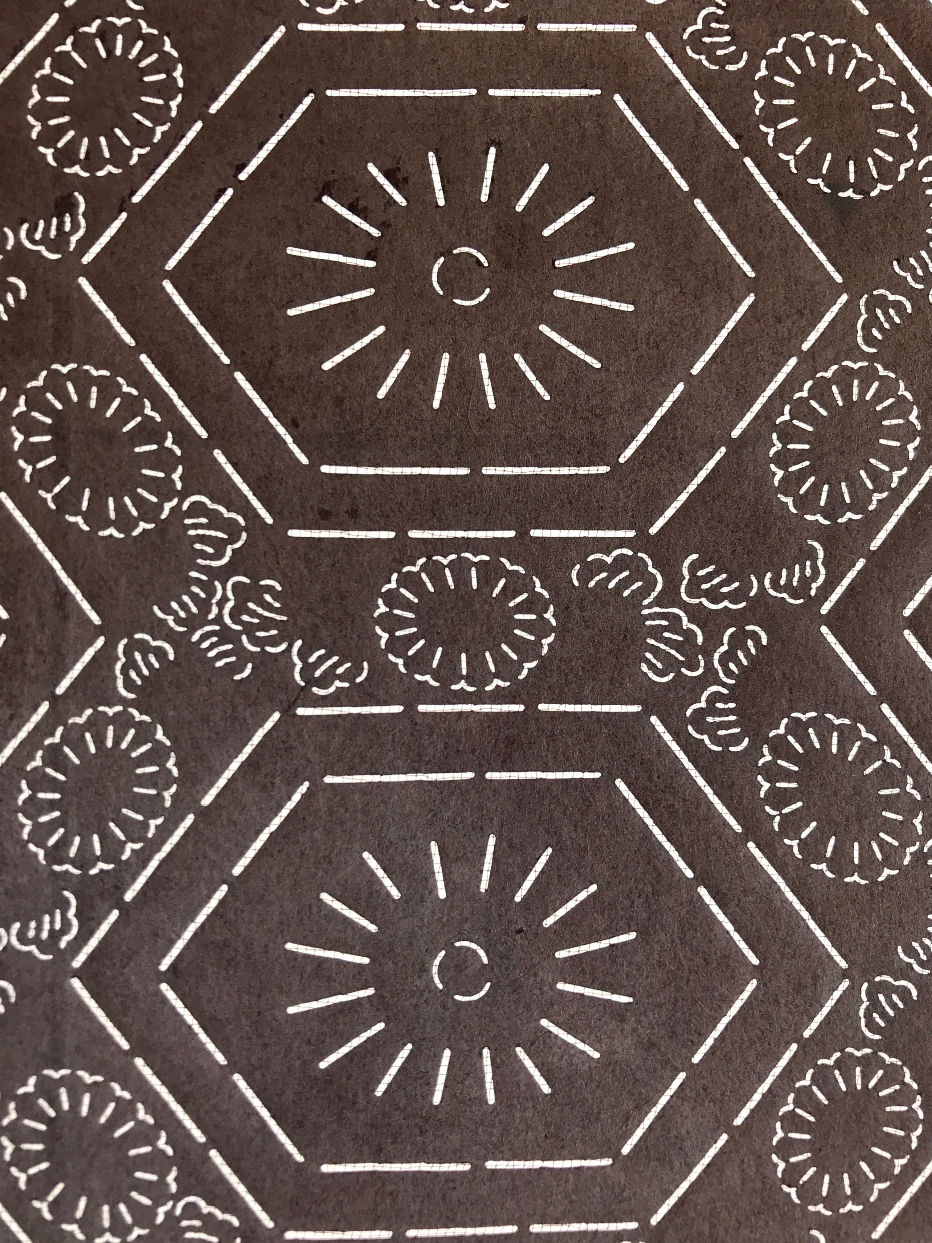 Antique Japanese Katagami Kimono Stencil Katazome Meiji Flower Design 4Y429