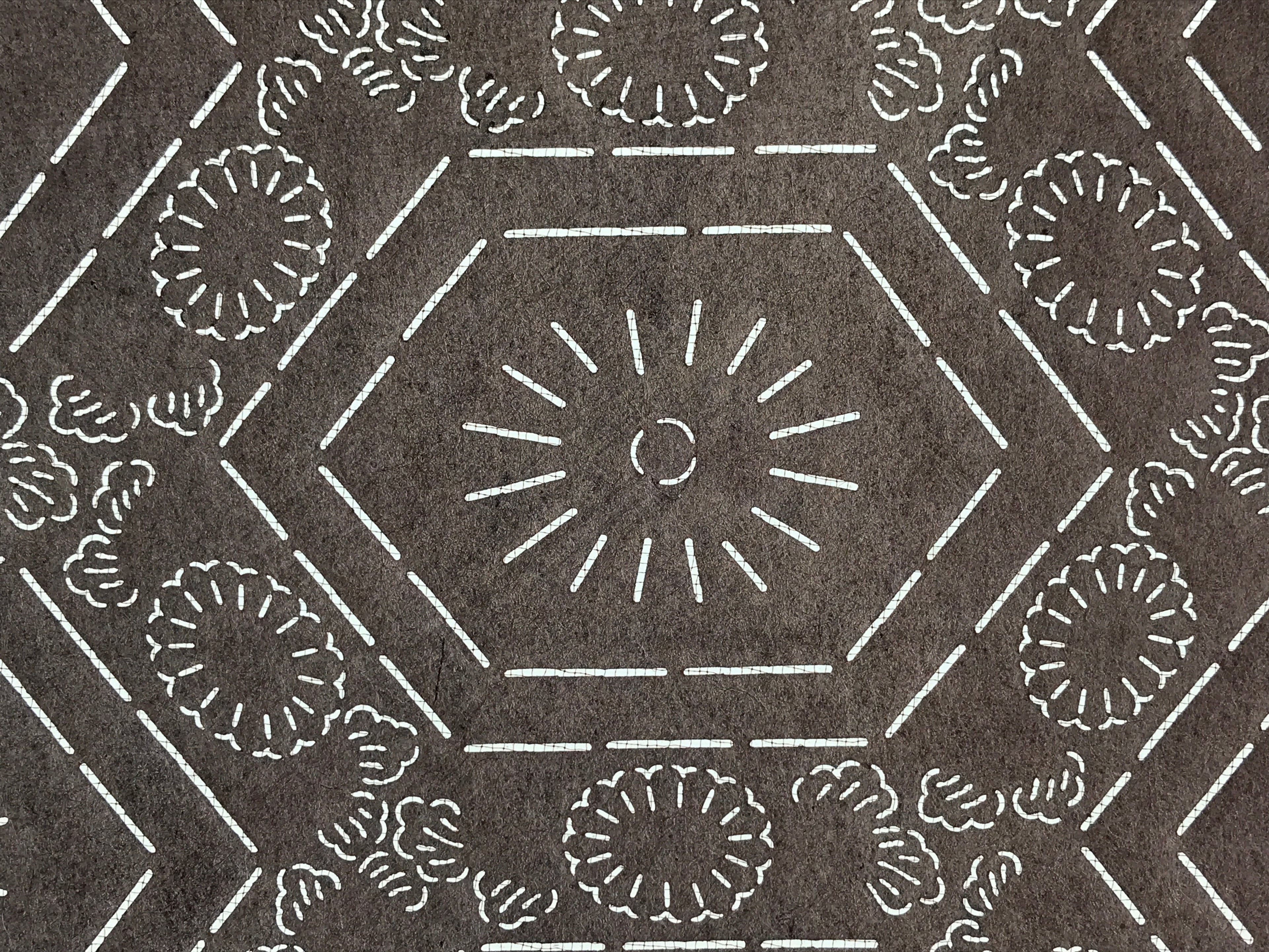 Antique Japanese Katagami Kimono Stencil Katazome Meiji Flower Design 4Y429