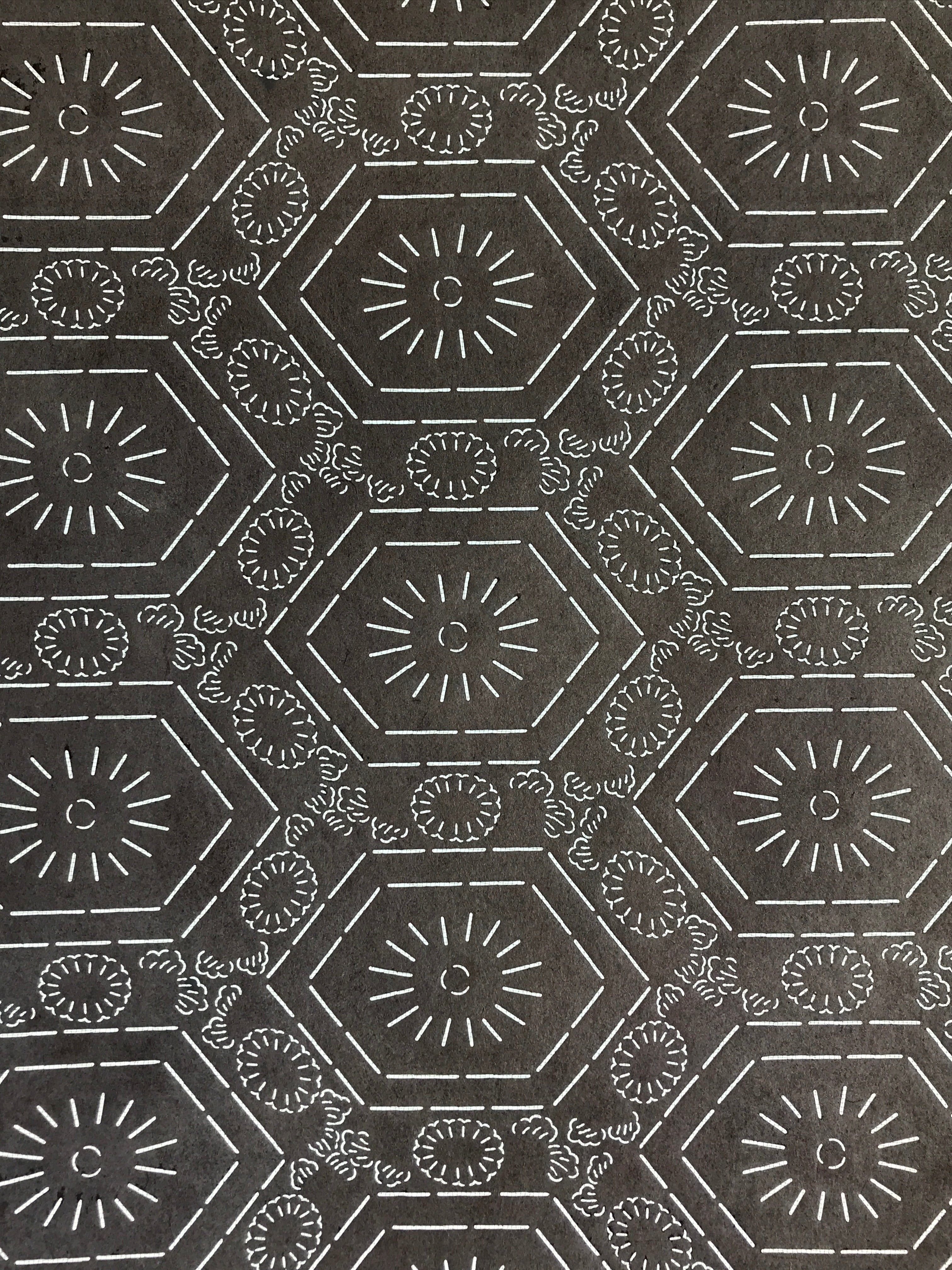 Antique Japanese Katagami Kimono Stencil Katazome Meiji Flower Design 4Y429
