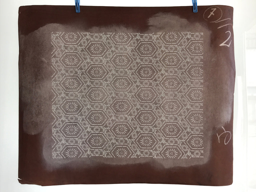 Antique Japanese Katagami Kimono Stencil Katazome Meiji Flower Design 4Y429